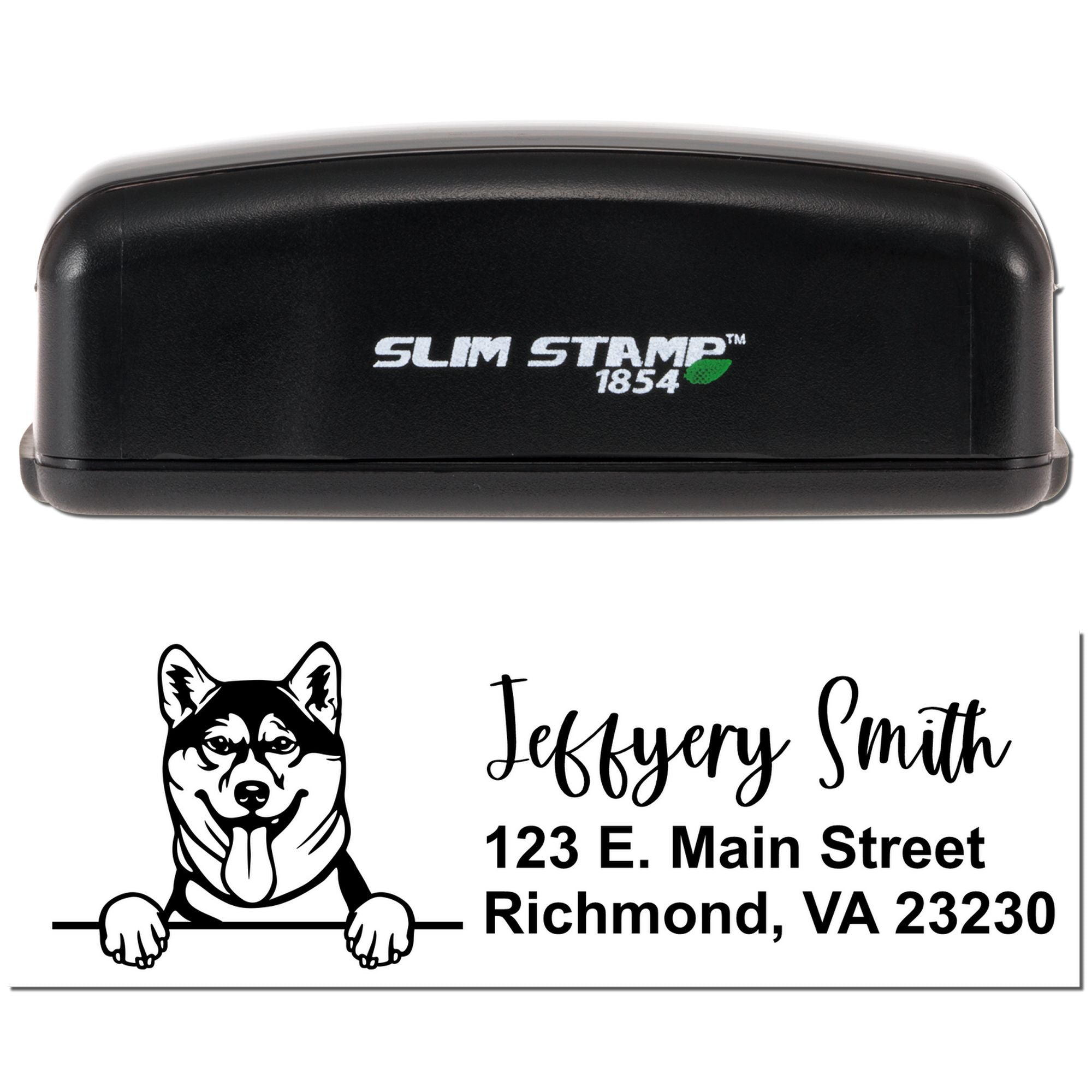 Slim Stamp 1854 self-inking rubber stamp with custom dog address design for personalized mailings