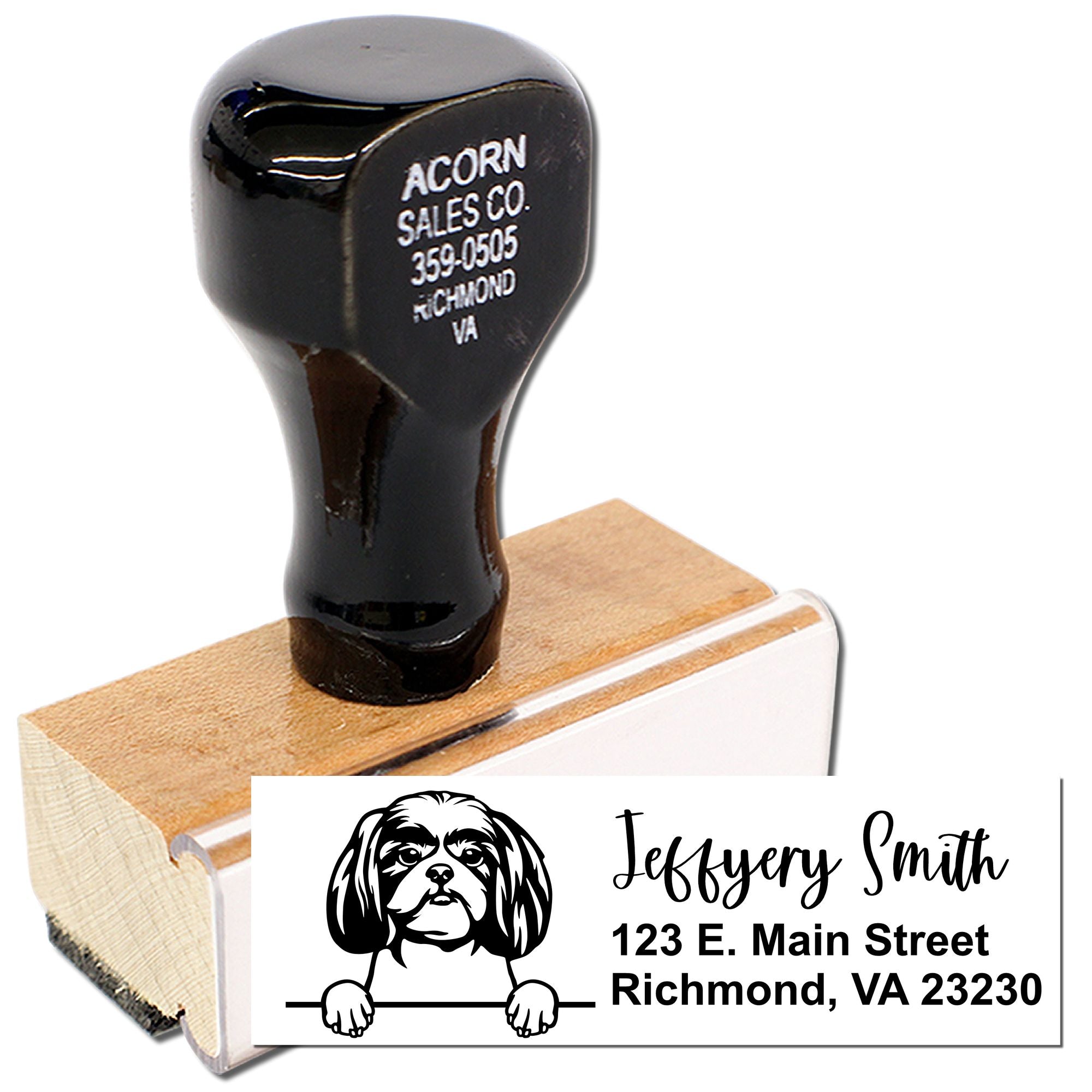 Personalized dog lover return address rubber stamp with custom name and Richmond, VA address imprint.