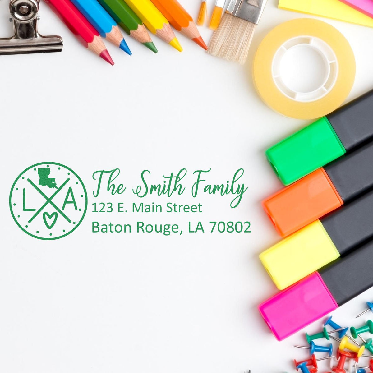 Personalized return address rubber stamp for The Smith Family, Baton Rouge, LA