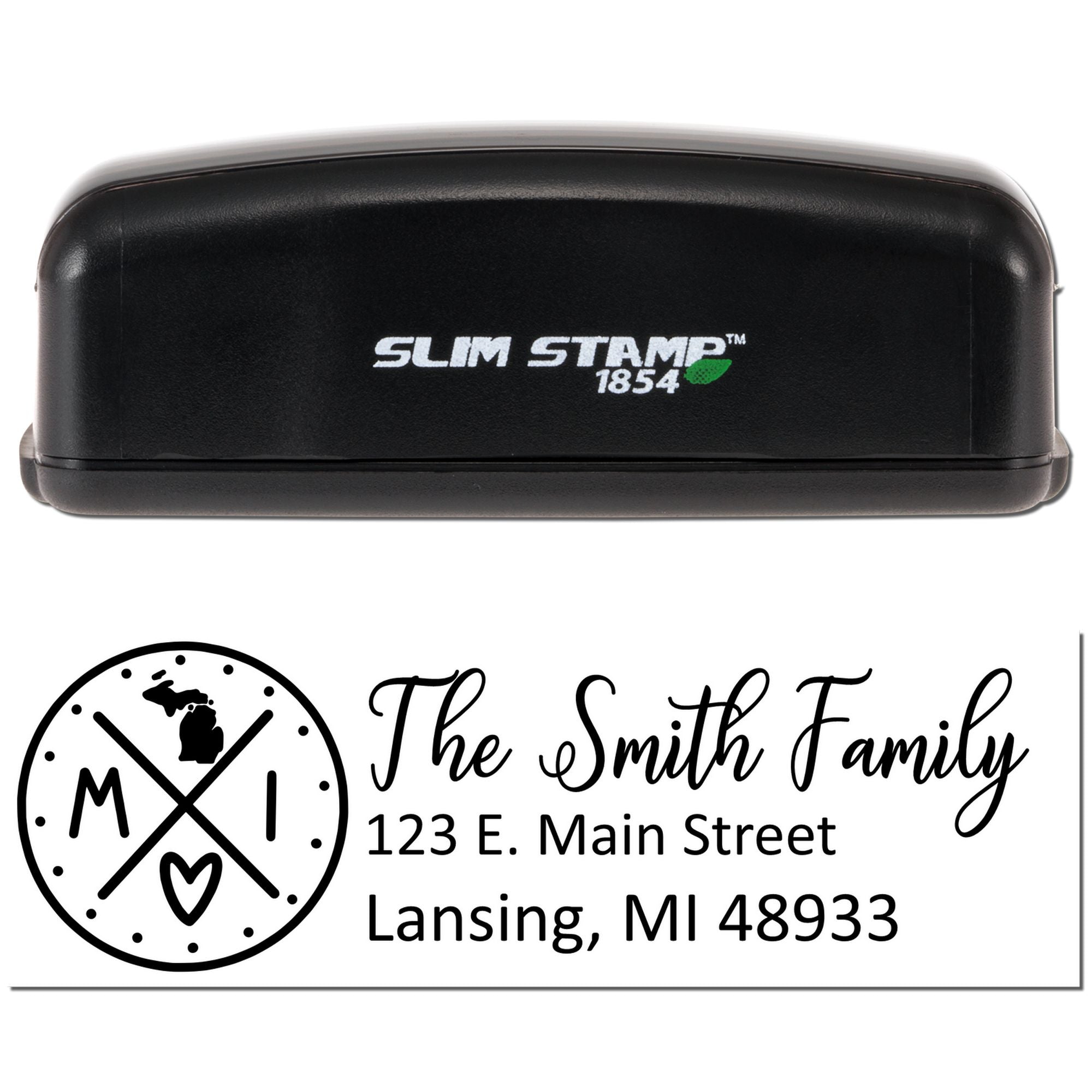 Personalized Slim Stamp 1854 self-inking return address rubber stamp with custom family monogram and address