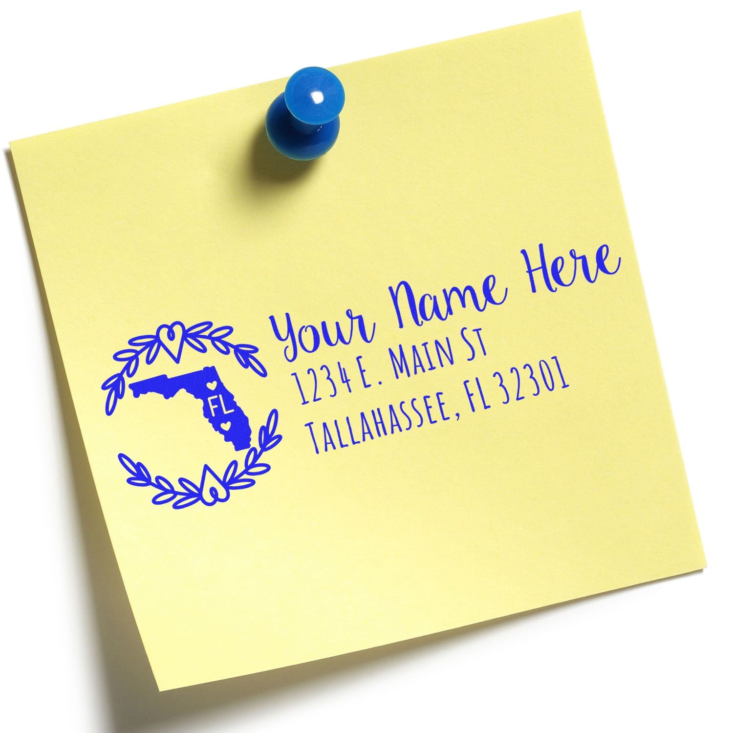 Custom return address rubber stamp with Florida design, name, and address for personalized mail, stationery, and envelopes.