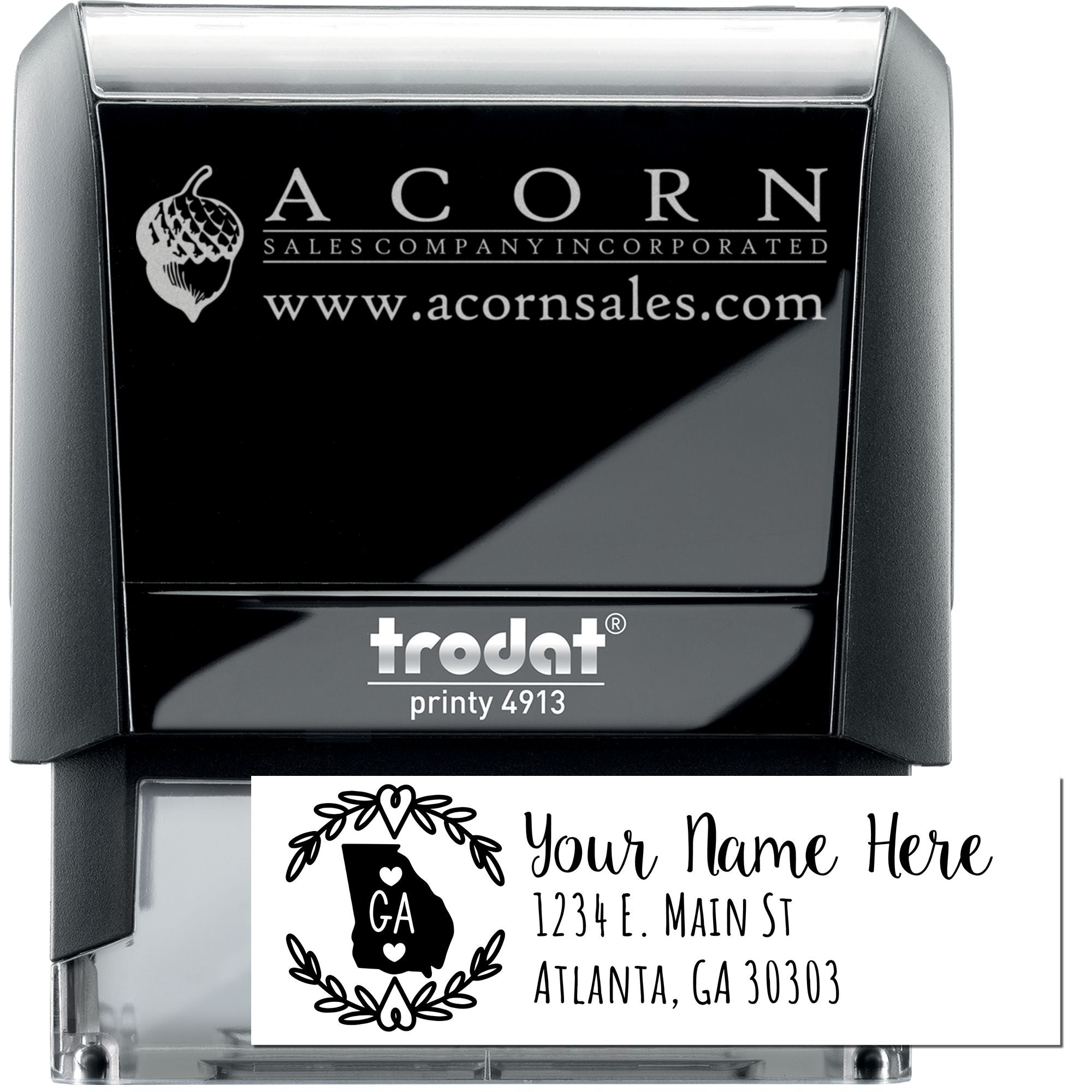 Trodat Printy 4913 custom self-inking rubber stamp for personalized address, logo, and business imprint.
