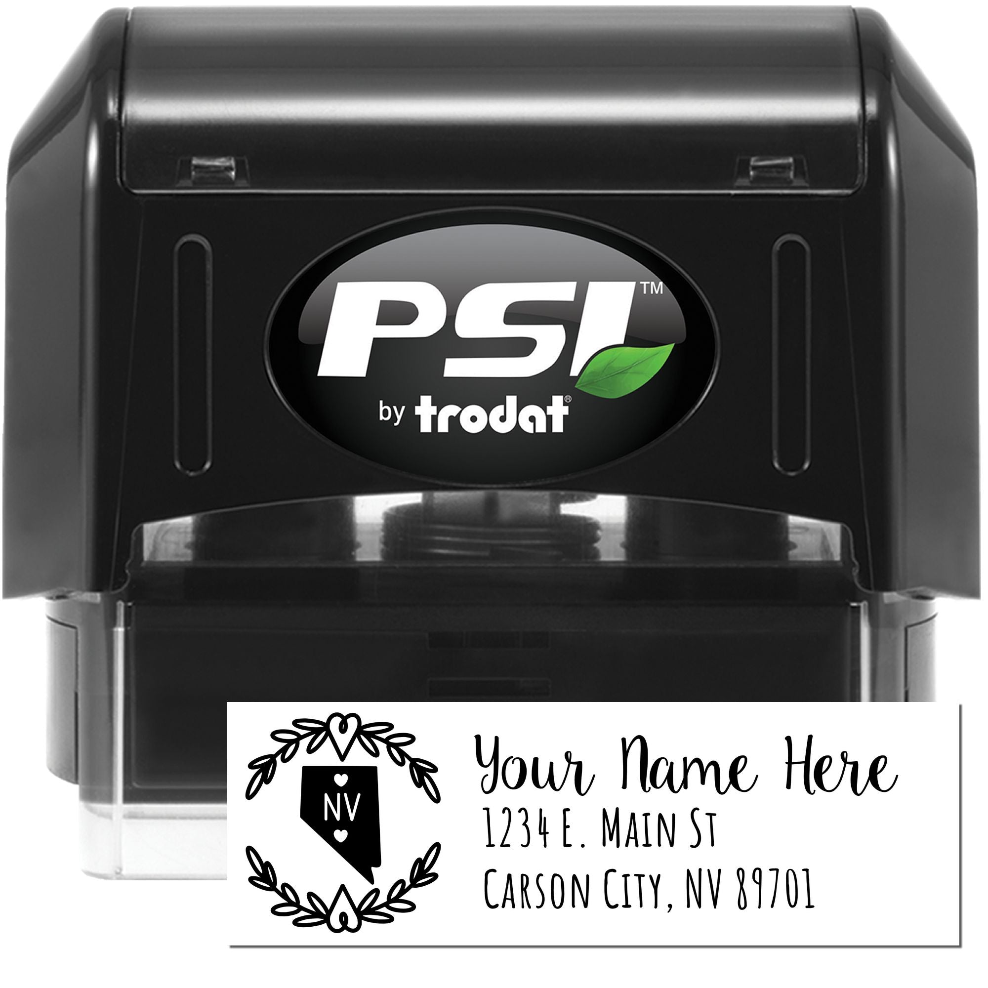 PSI by Trodat self-inking custom address rubber stamp with Nevada return address design