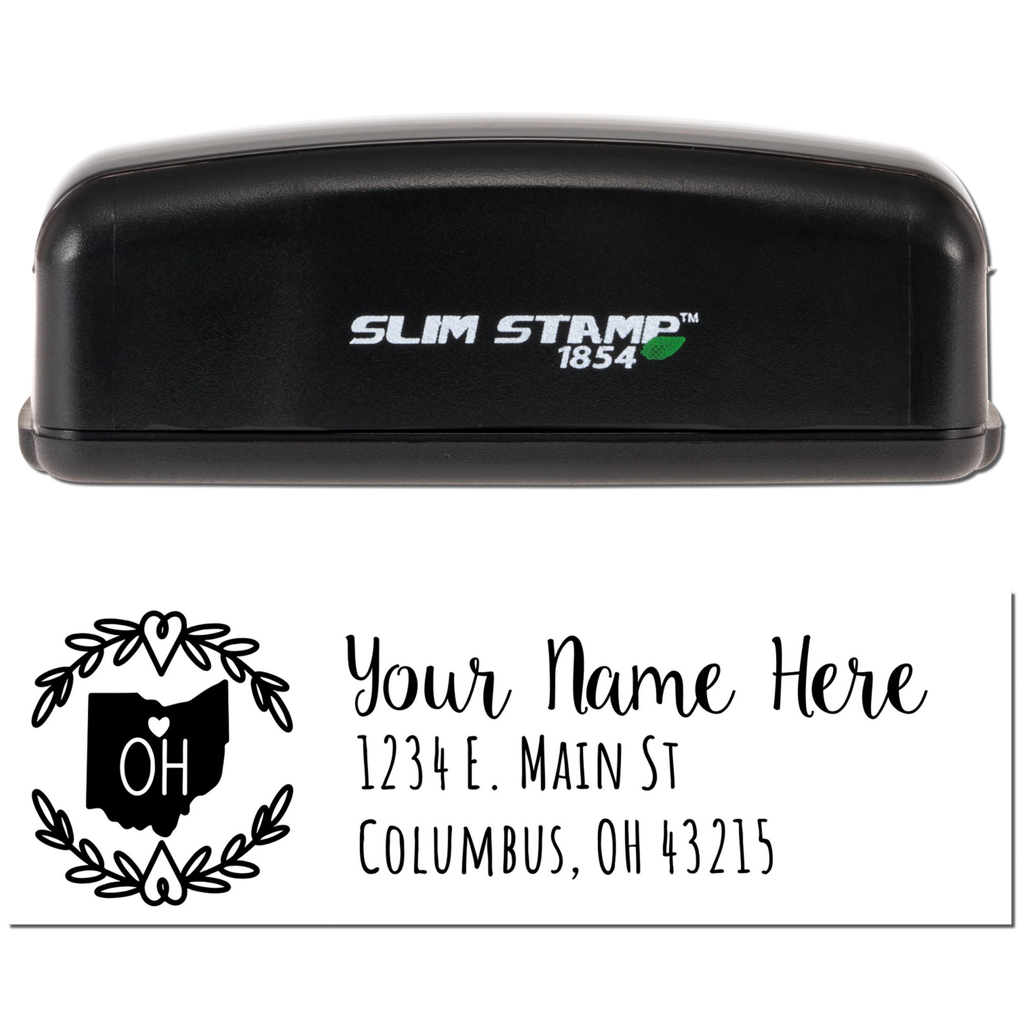 Custom Slim Stamp 1854 personalized return address rubber stamp with Ohio monogram for mailing envelopes