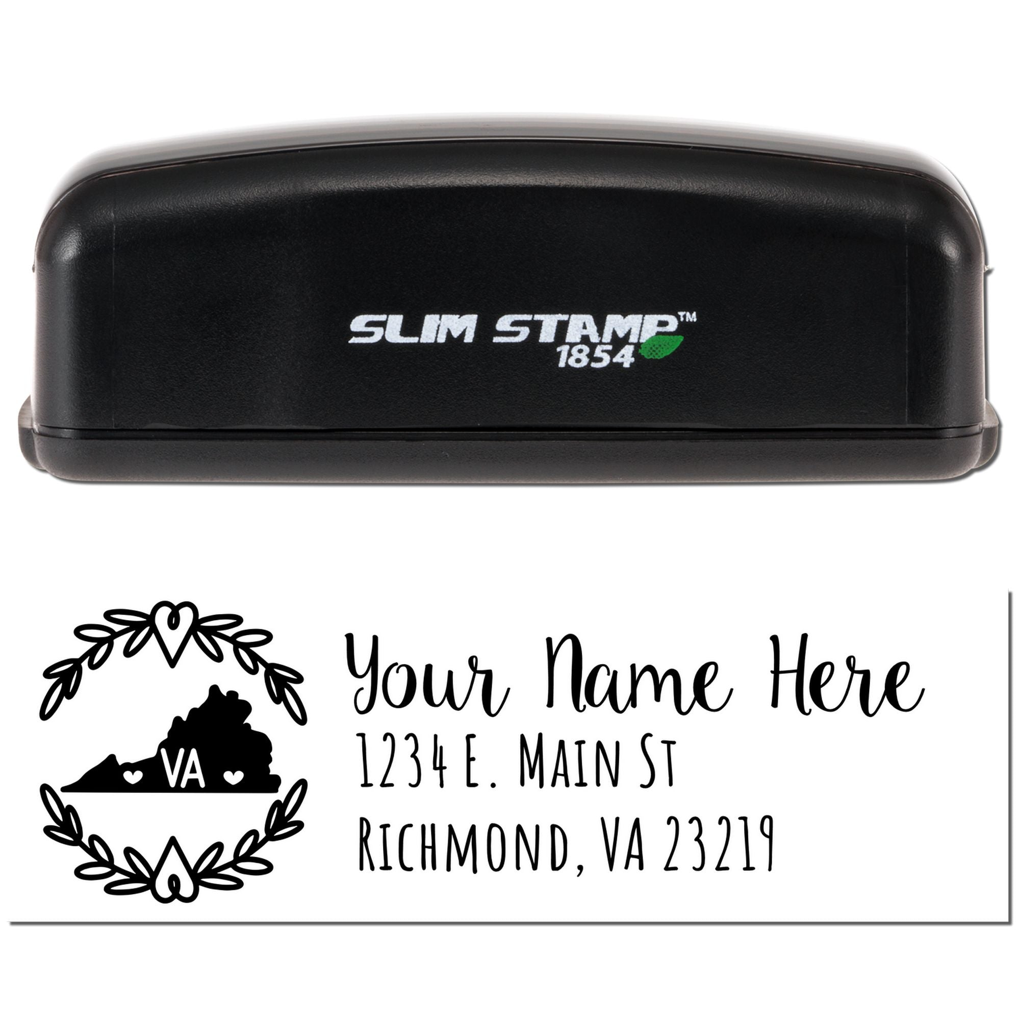 Virginia Slim Custom Pre-Inked Wreath Address Stamp