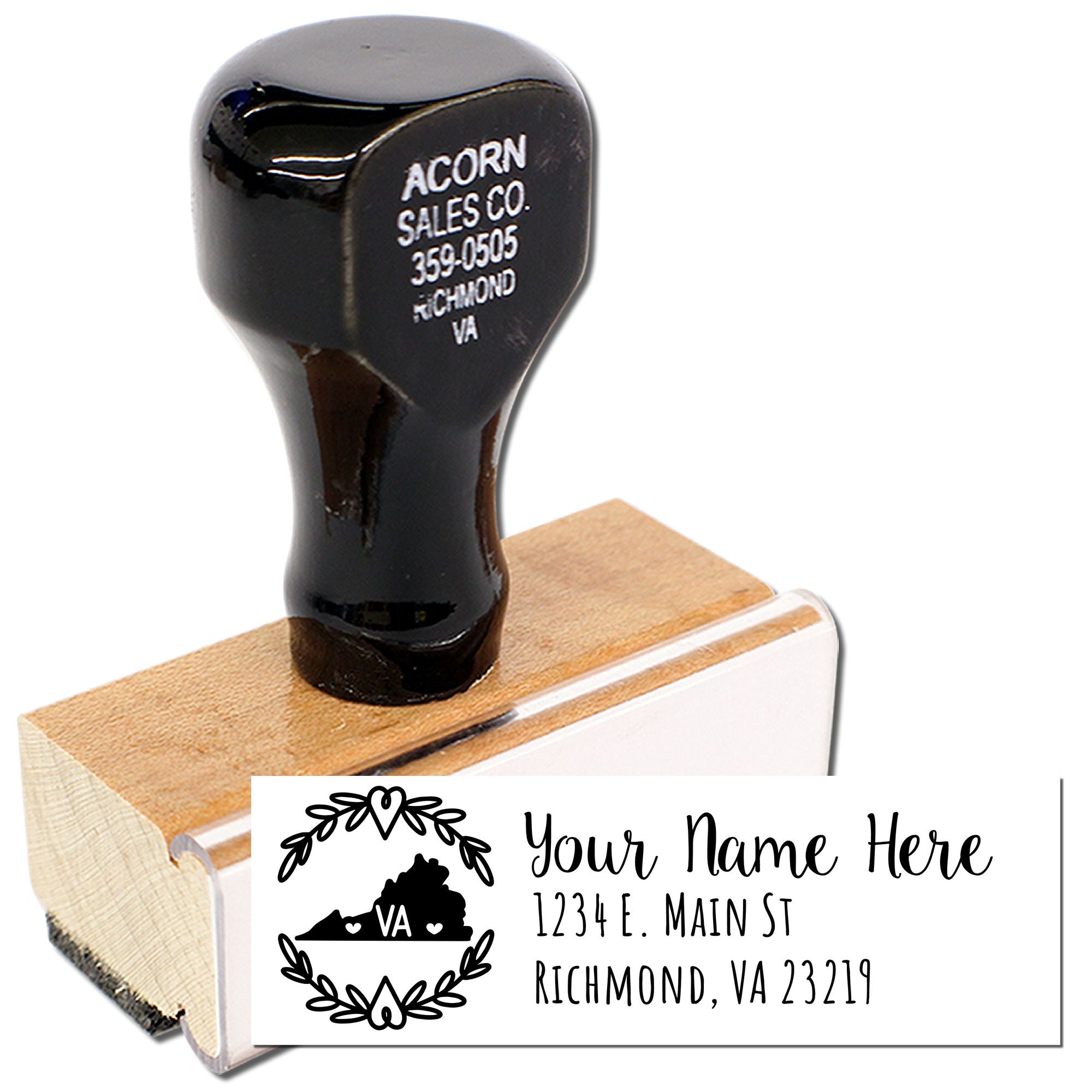 Personalized Virginia Return Wreath Address Stamp with Wood Handle