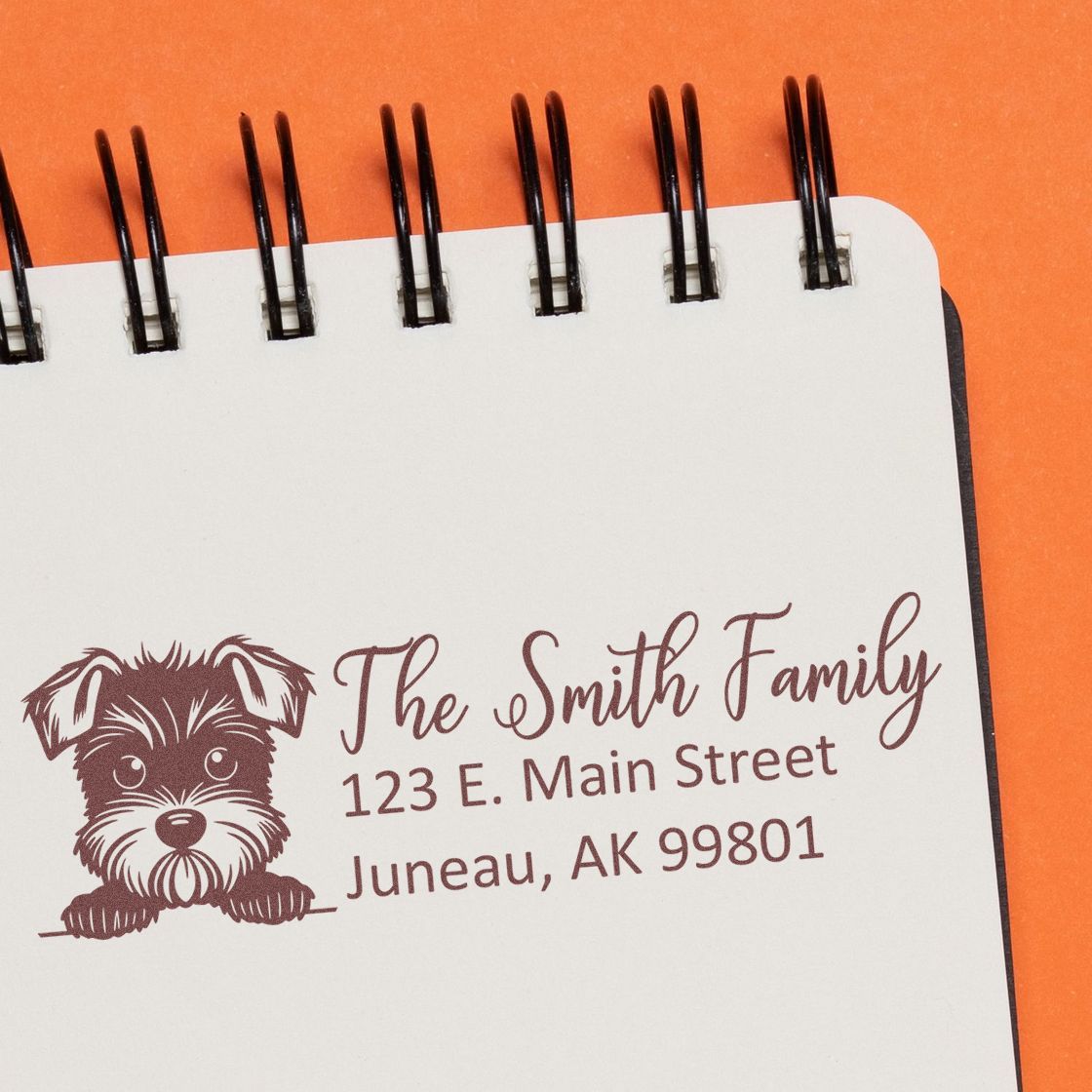 Custom pet dog return address rubber stamp with family name and mailing address for personalized envelopes
