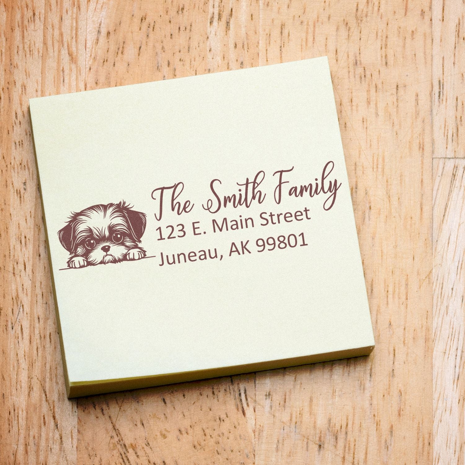 Personalized dog return address rubber stamp with The Smith Family name and Juneau, AK address