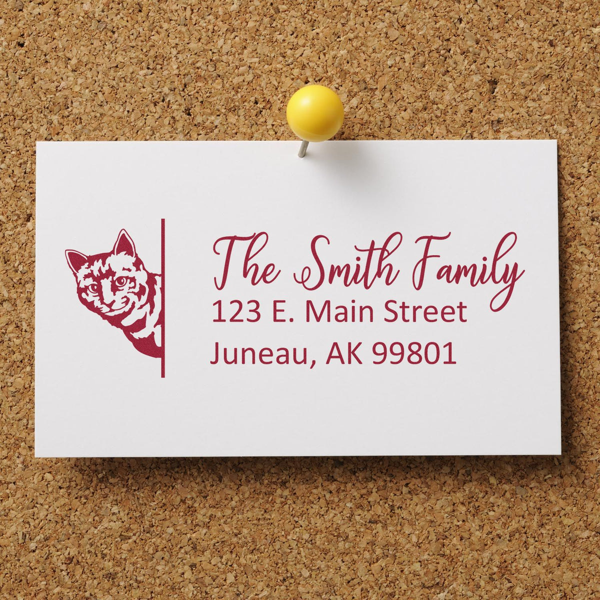 Custom rubber return address stamp with cat design, personalized The Smith Family mailing address stamp