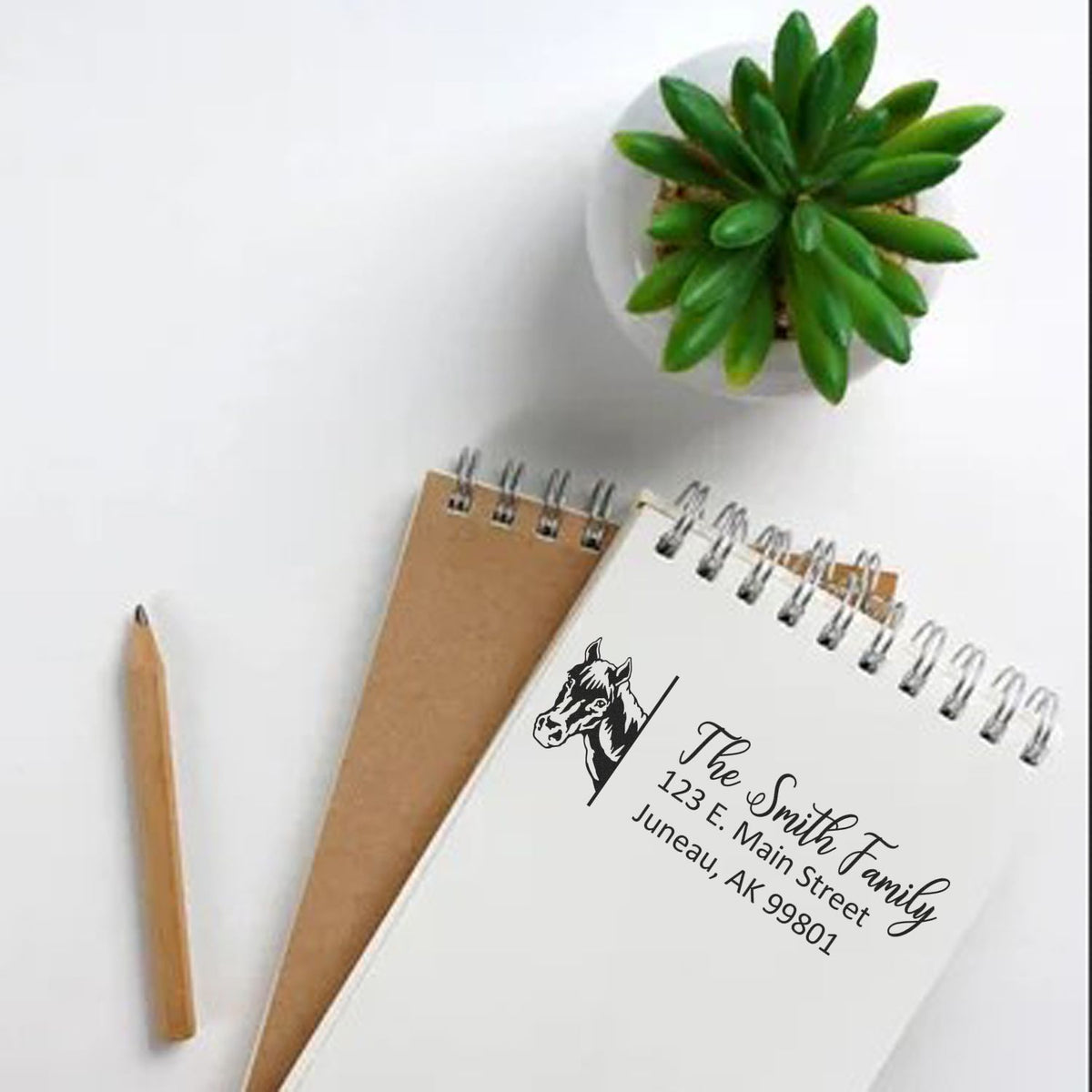 Personalized horse return address rubber stamp for family stationery, envelopes, and notebooks