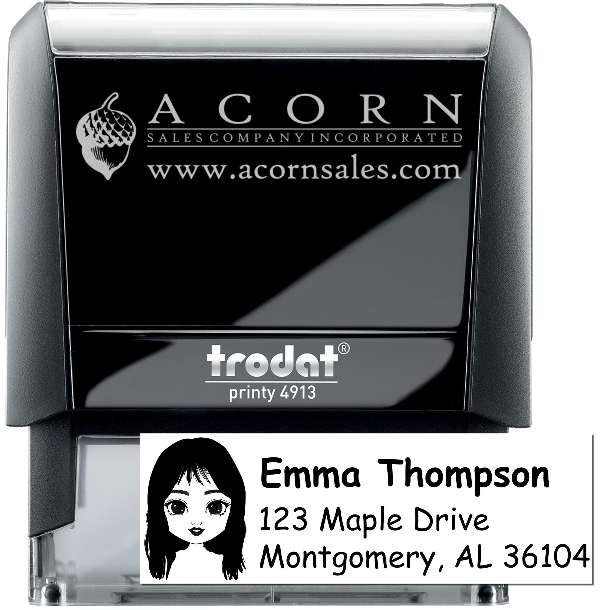 Custom self-inking rubber stamp with logo and address imprint for business branding