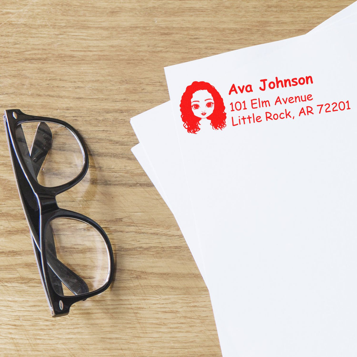 Personalized address rubber stamp on envelope, printing name and mailing address for mail and correspondence.