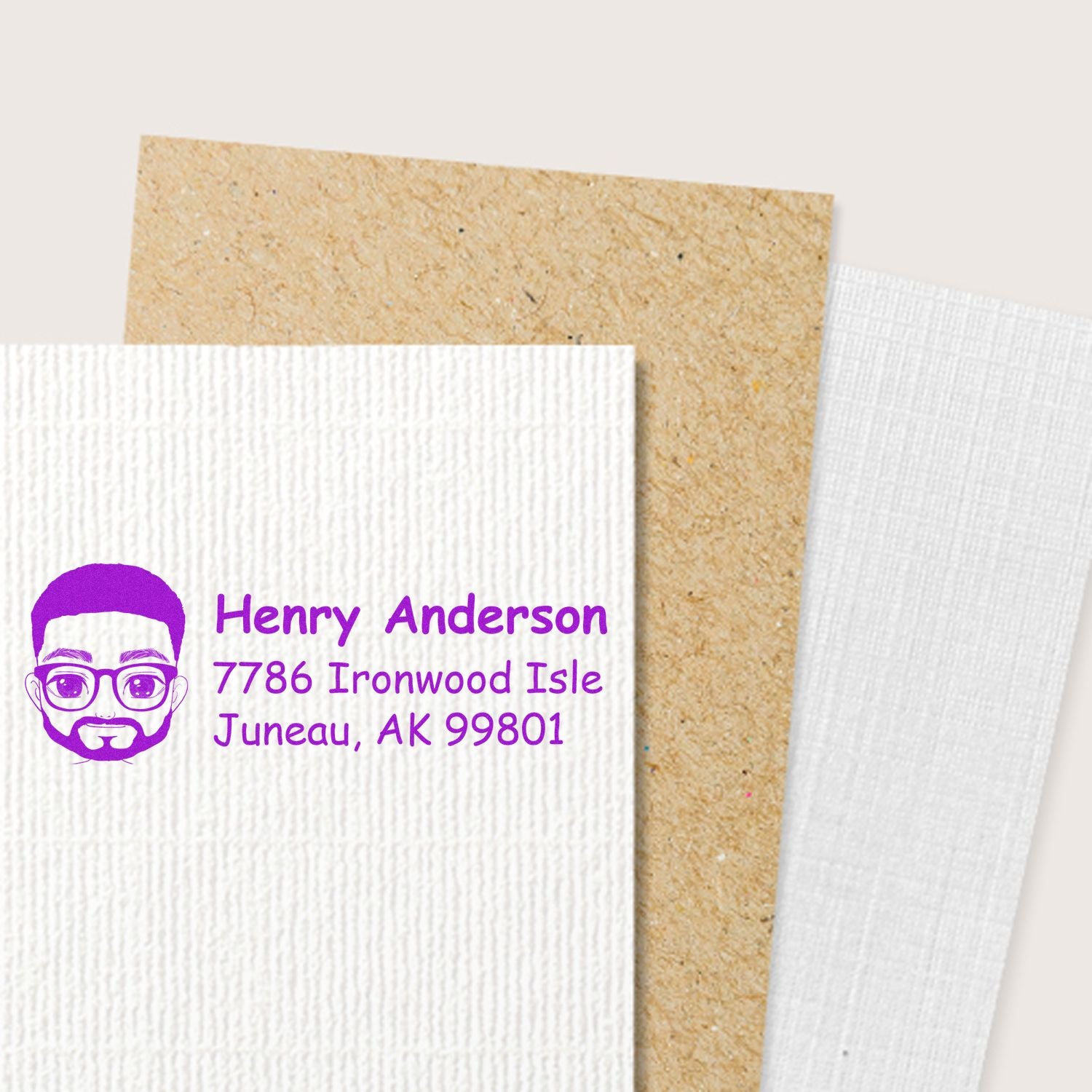 Custom return address rubber stamp with avatar logo for Henry Anderson, Juneau AK, ideal for envelopes and stationery.