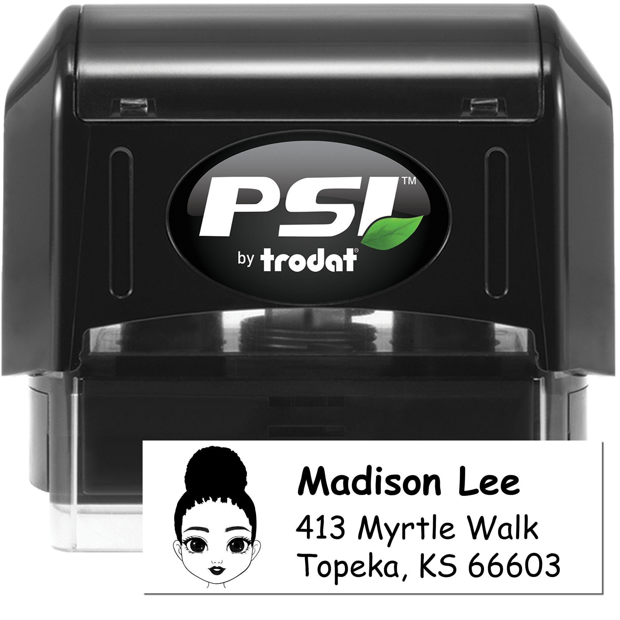 PSI by Trodat self-inking rubber stamp with custom address stamp impression for personalized mailings