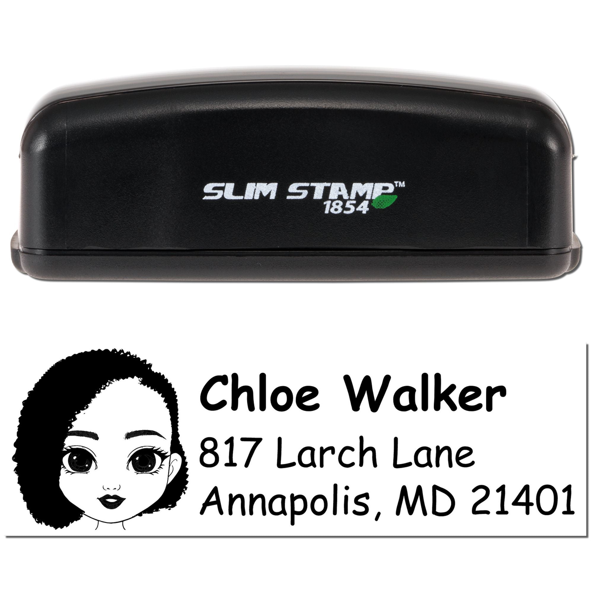 Slim Stamp 1854 custom self-inking rubber address stamp with sample imprint for Chloe Walker, Annapolis, MD