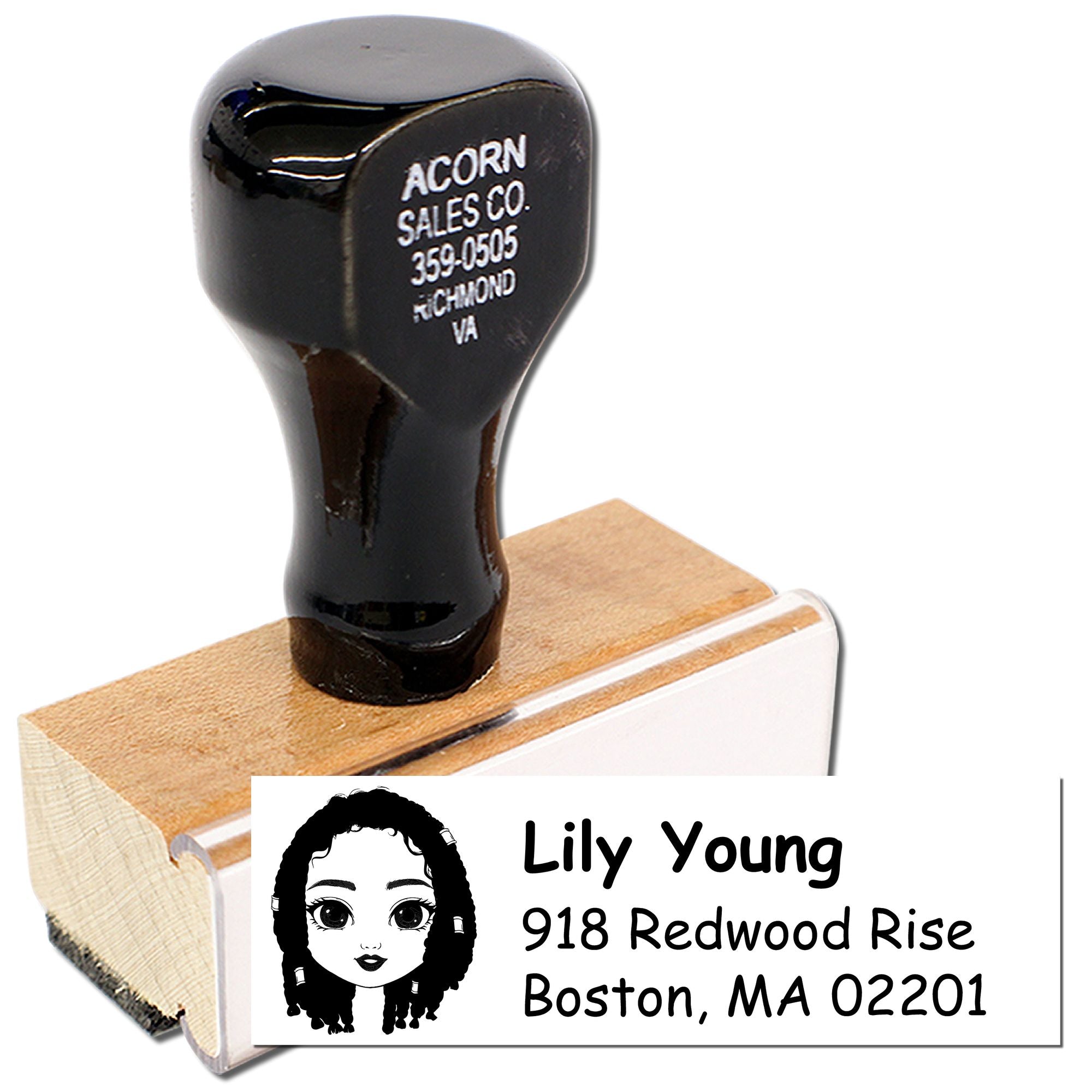 Custom rubber address stamp with name and return address for personalized mailing, business branding, and envelope use.