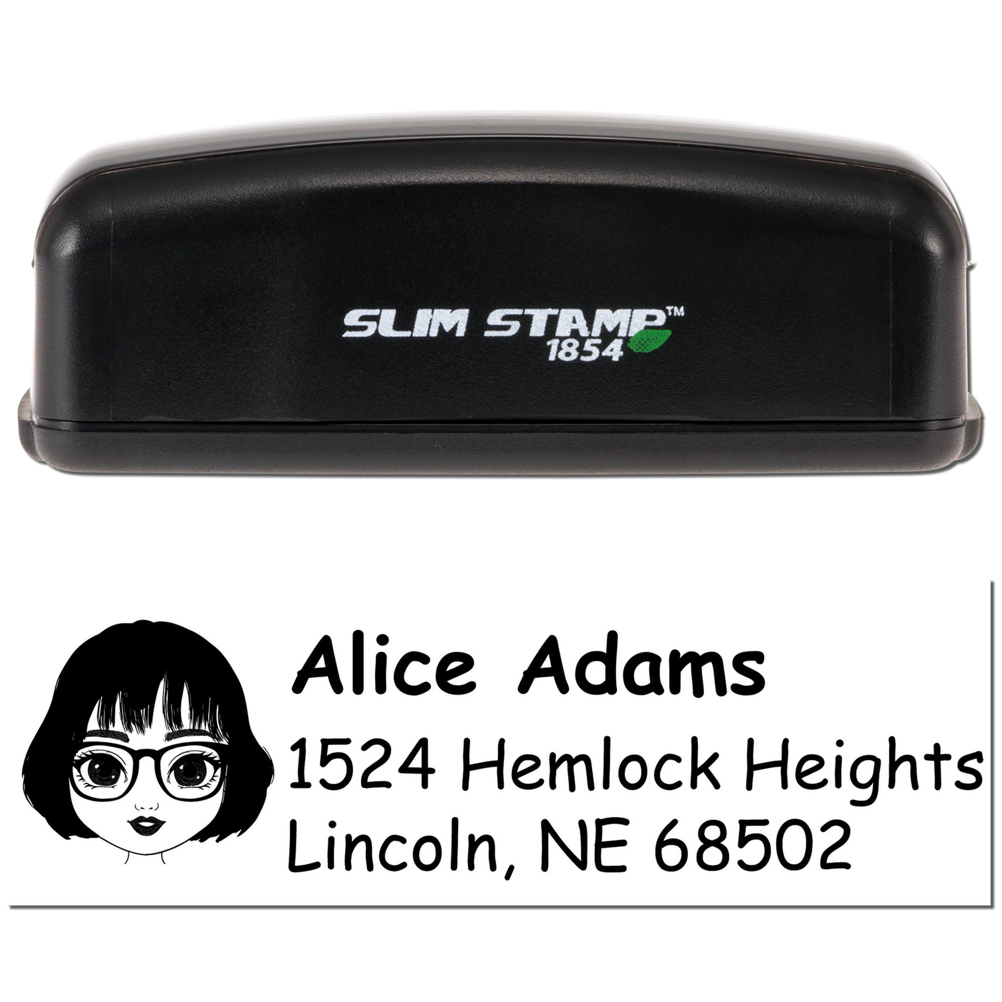Slim Stamp 1854 self-inking return address rubber stamp with personalized name and address design