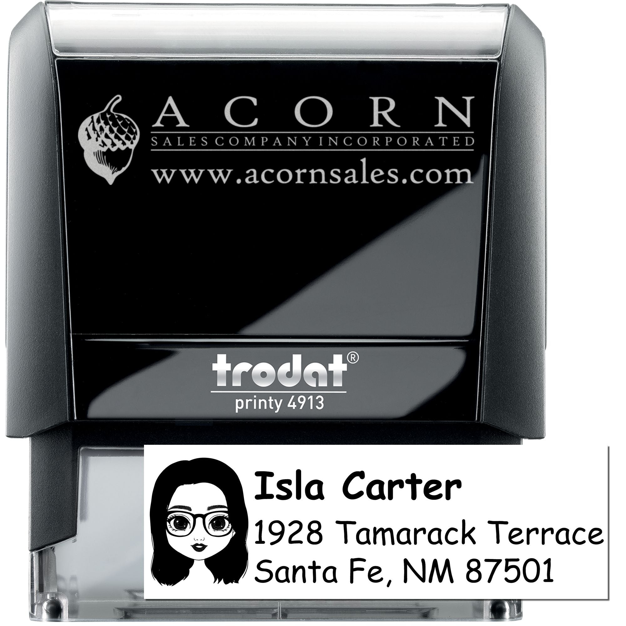 Custom self-inking rubber stamp with logo and address, Trodat Printy 4913 personalized business stamp