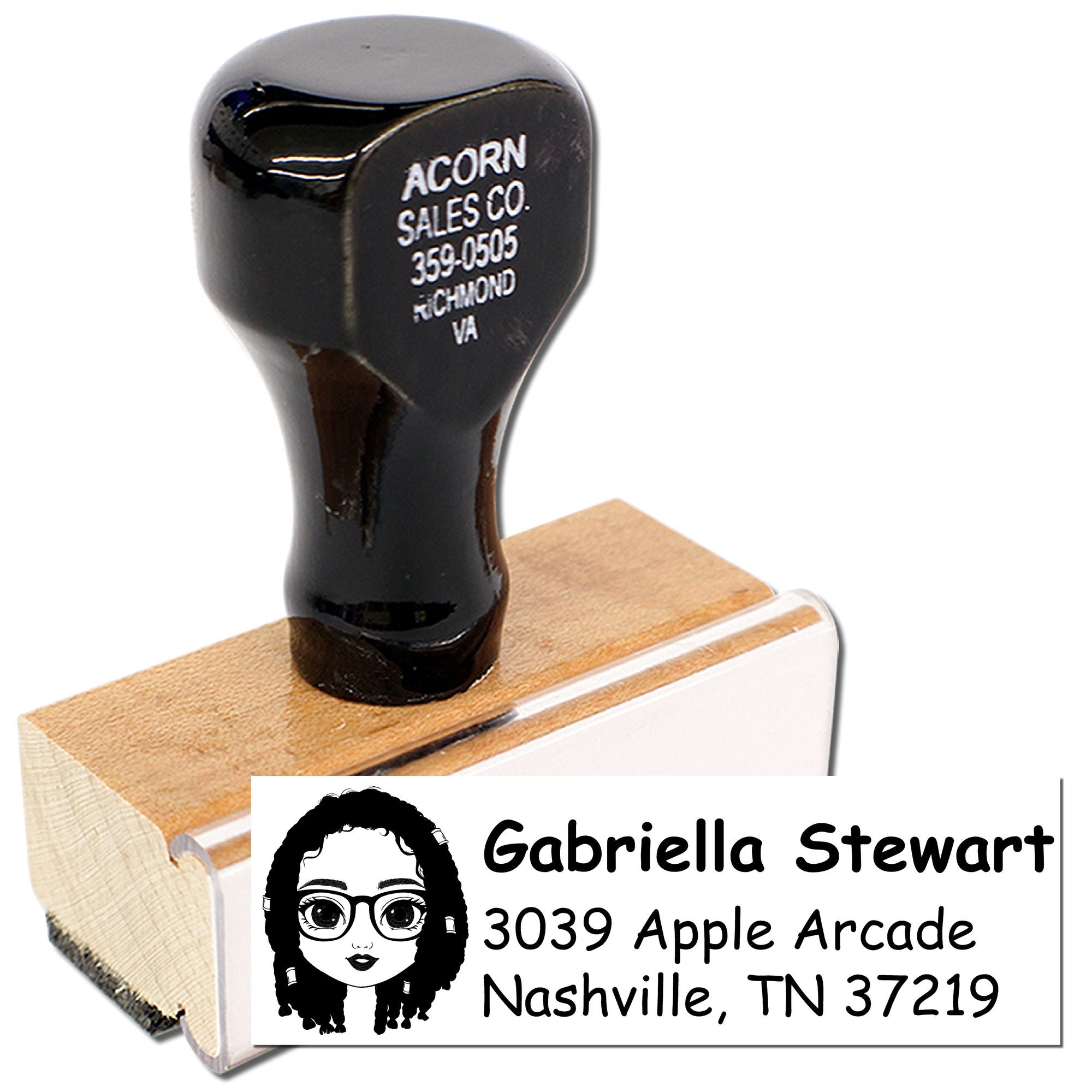 Custom address rubber stamp with Gabriella Stewart return address for mailing, envelopes, and packaging.