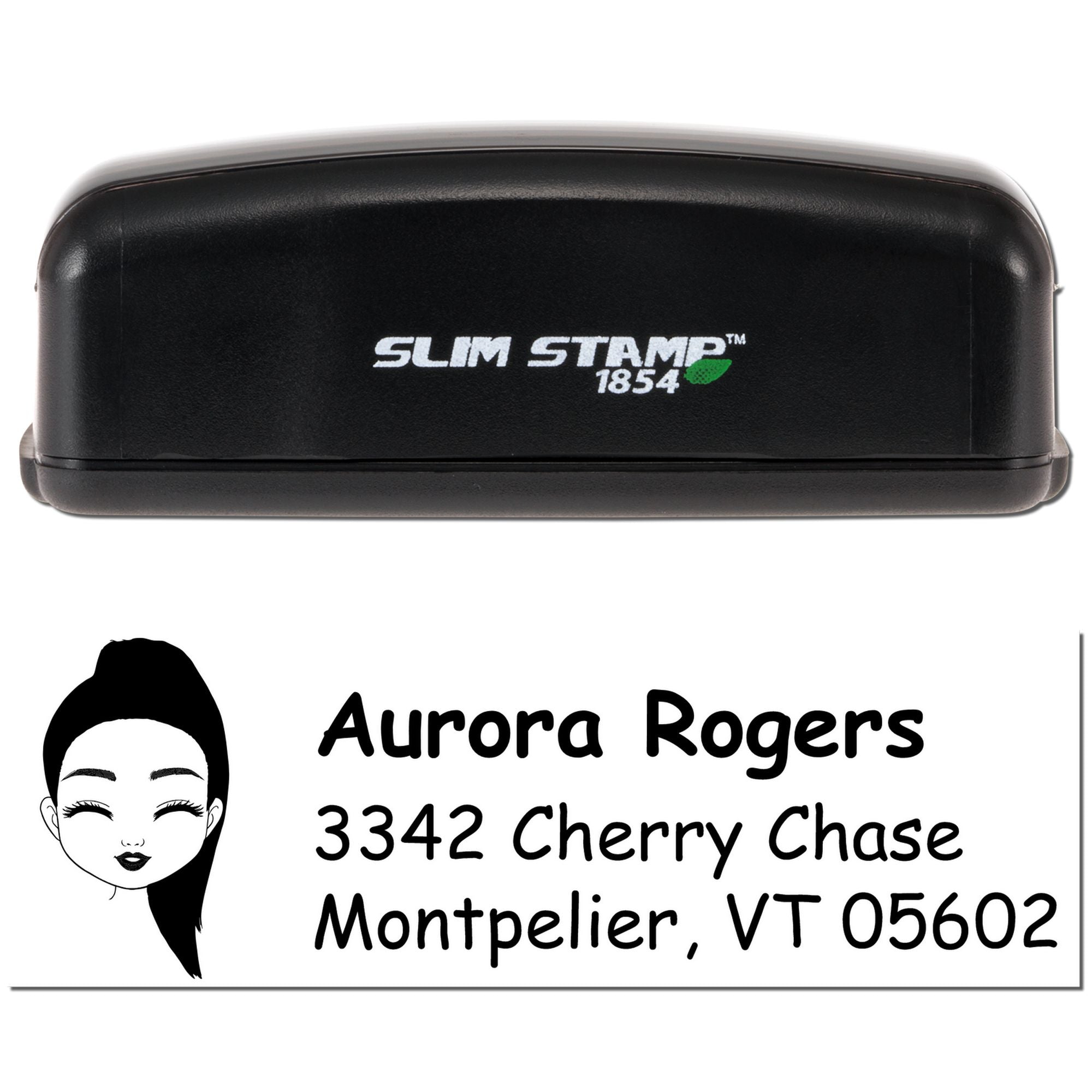 Custom Slim Stamp 1854 rubber stamp with return address and logo for business mailing and branding.