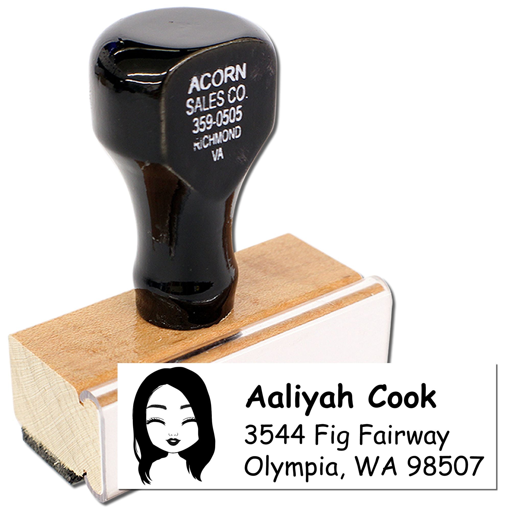 Personalized return address rubber stamp for Aaliyah Cook, Olympia, WA 98507.