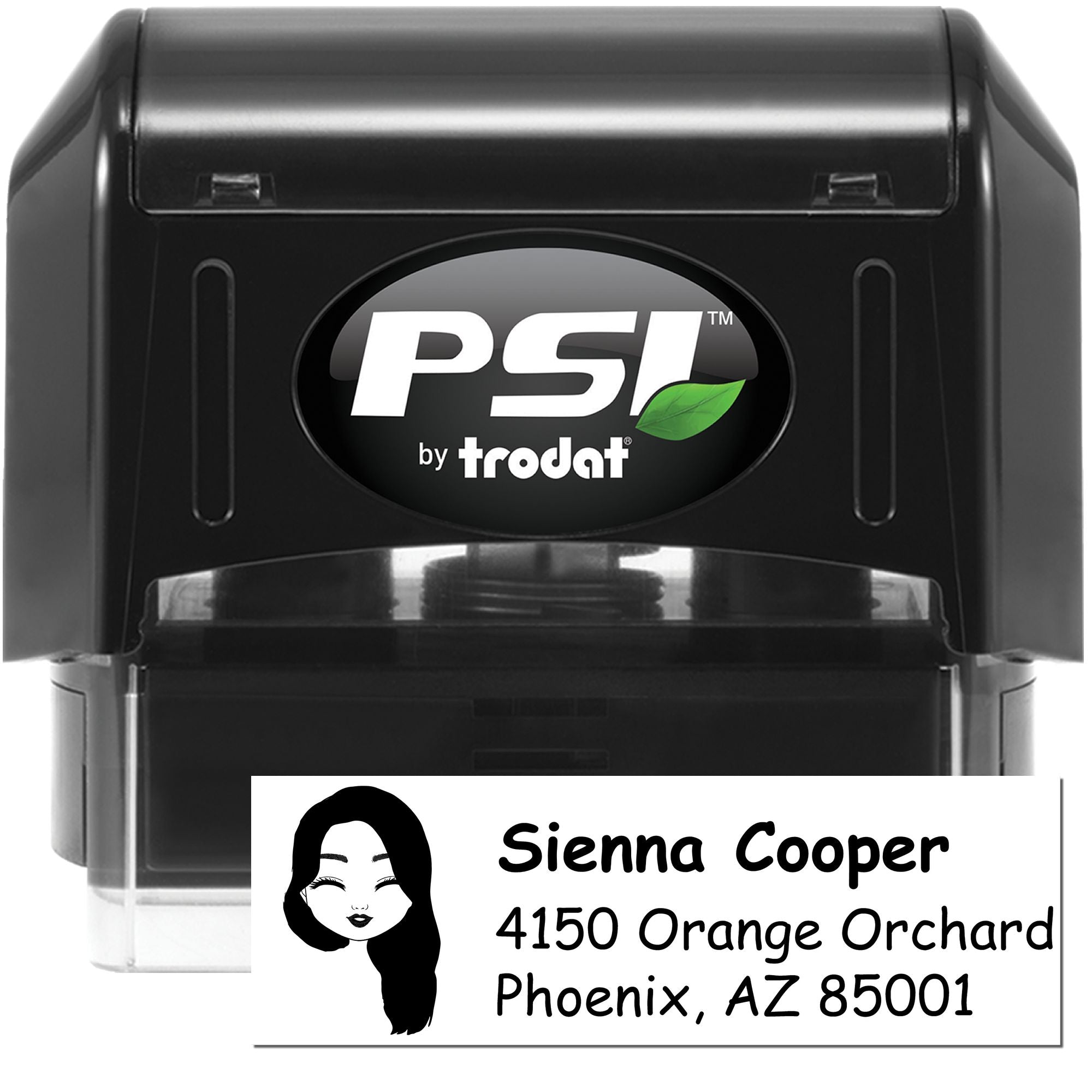 PSI by Trodat self-inking custom address rubber stamp with name and Phoenix, AZ mailing imprint