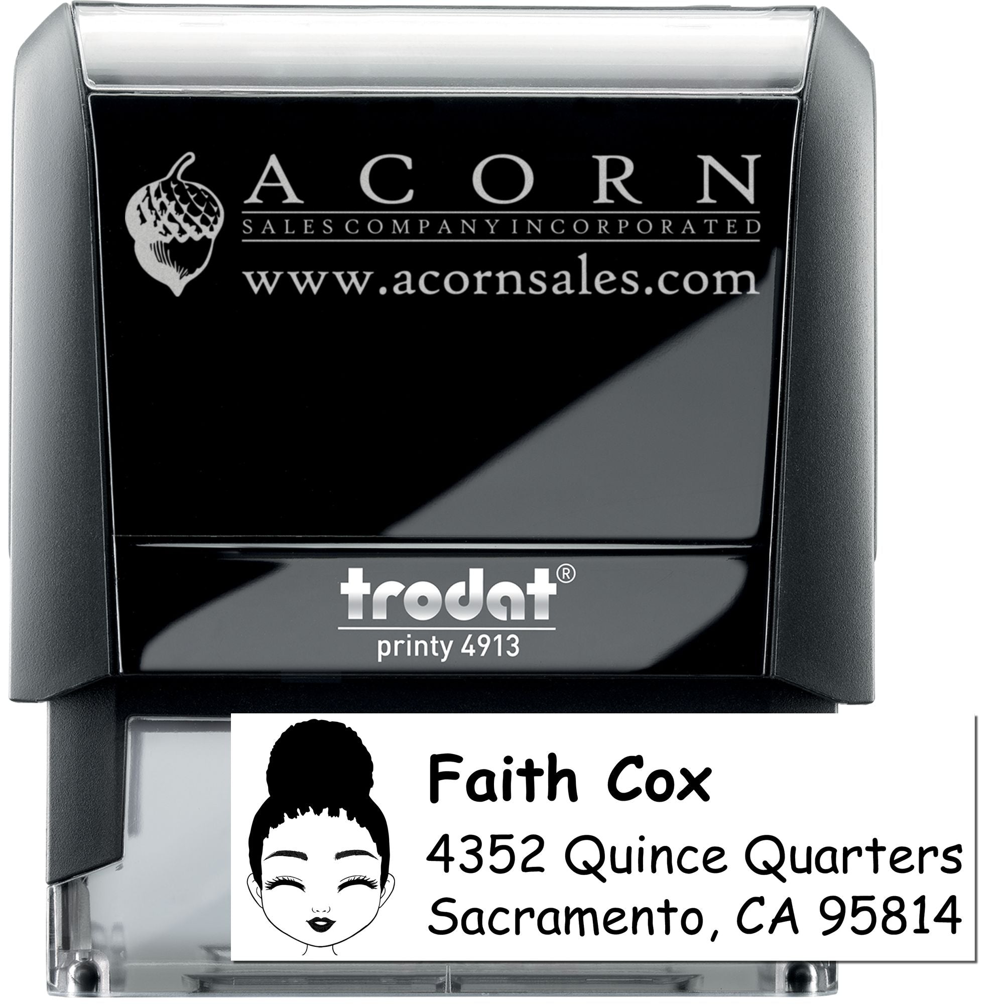 Trodat Printy 4913 self-inking rubber stamp for custom business logos and personalized address stamps.