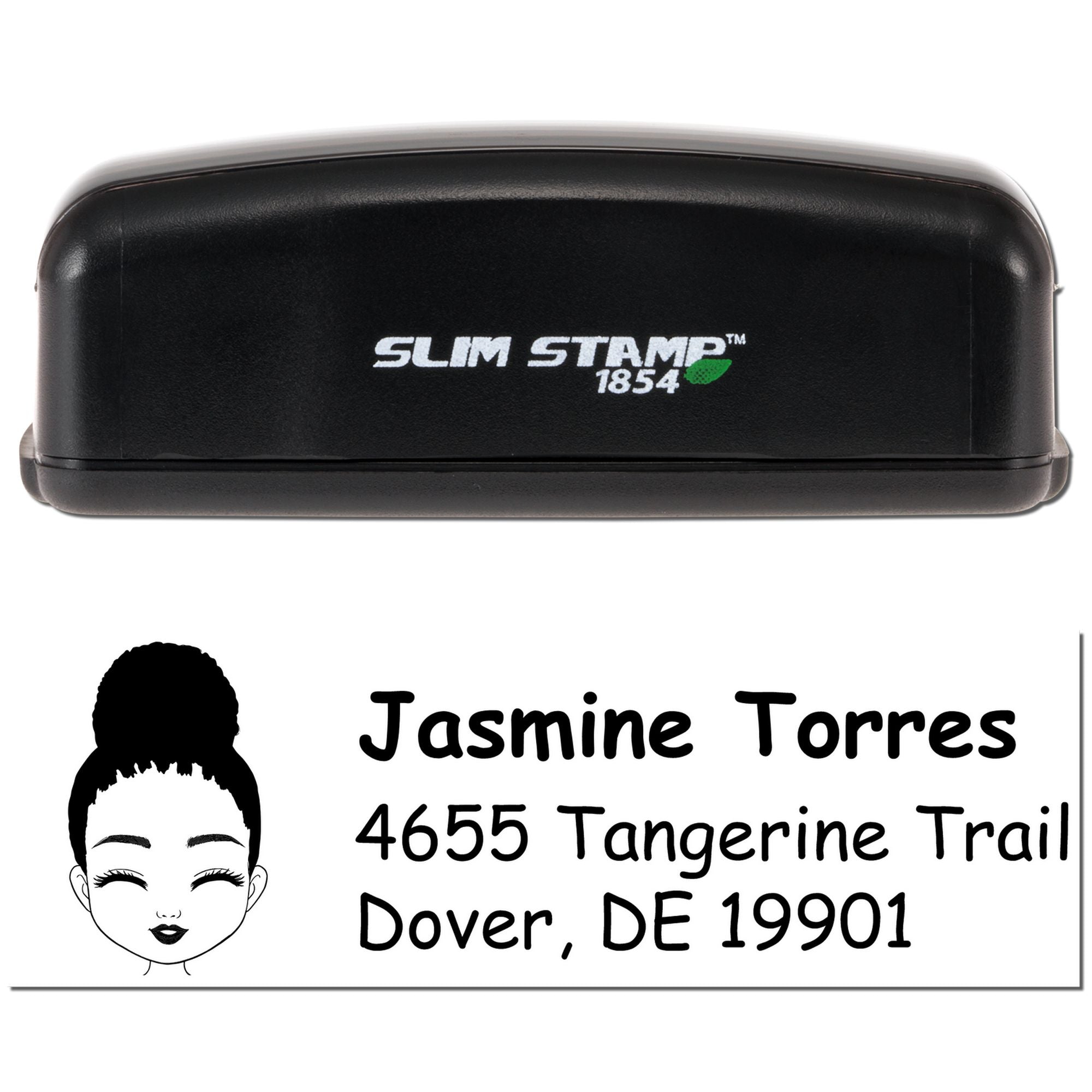 Slim Stamp 1854 self-inking custom return address rubber stamp with name and address for mailing.