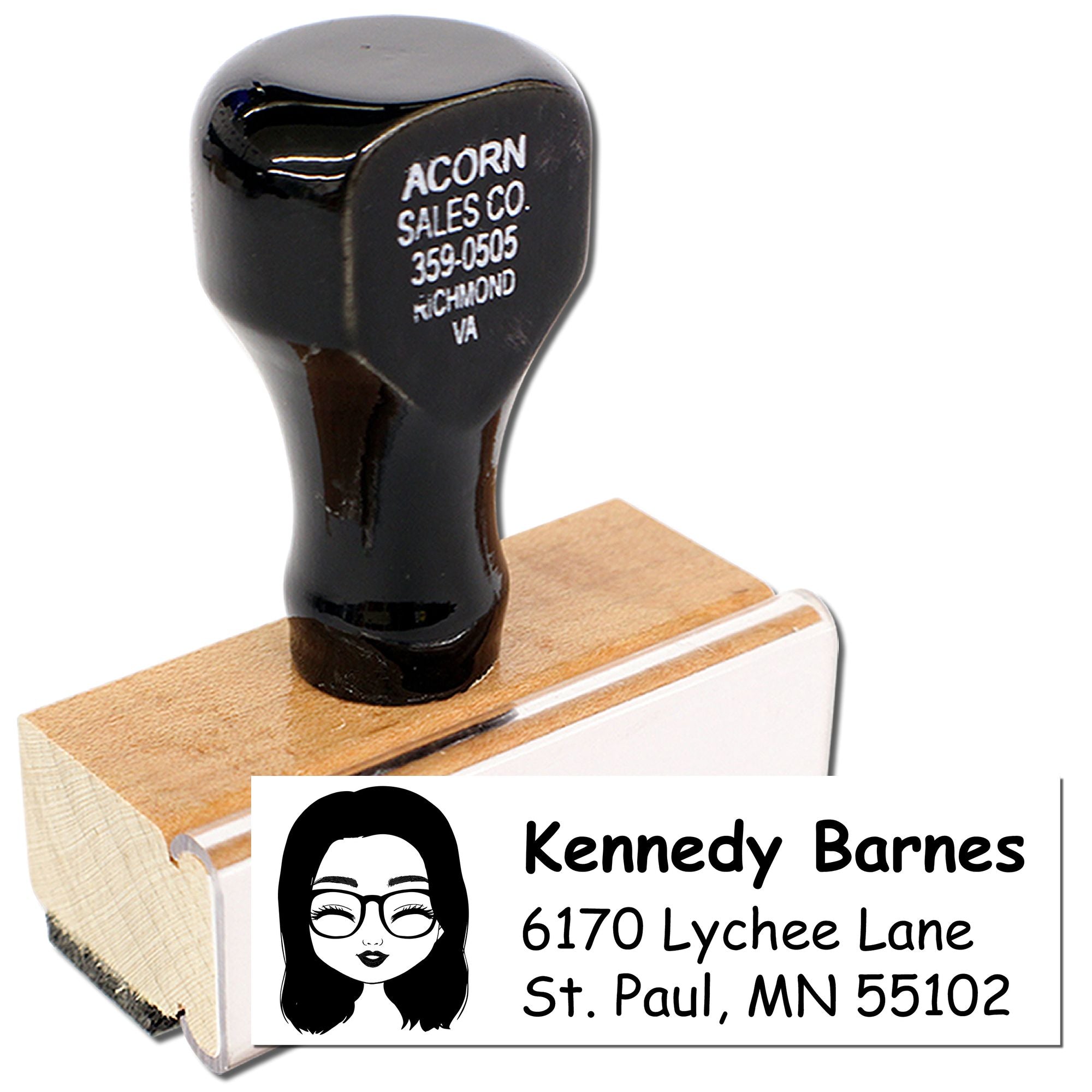 Personalized custom address rubber stamp for Kennedy Barnes, featuring name, street, city, and ZIP code.