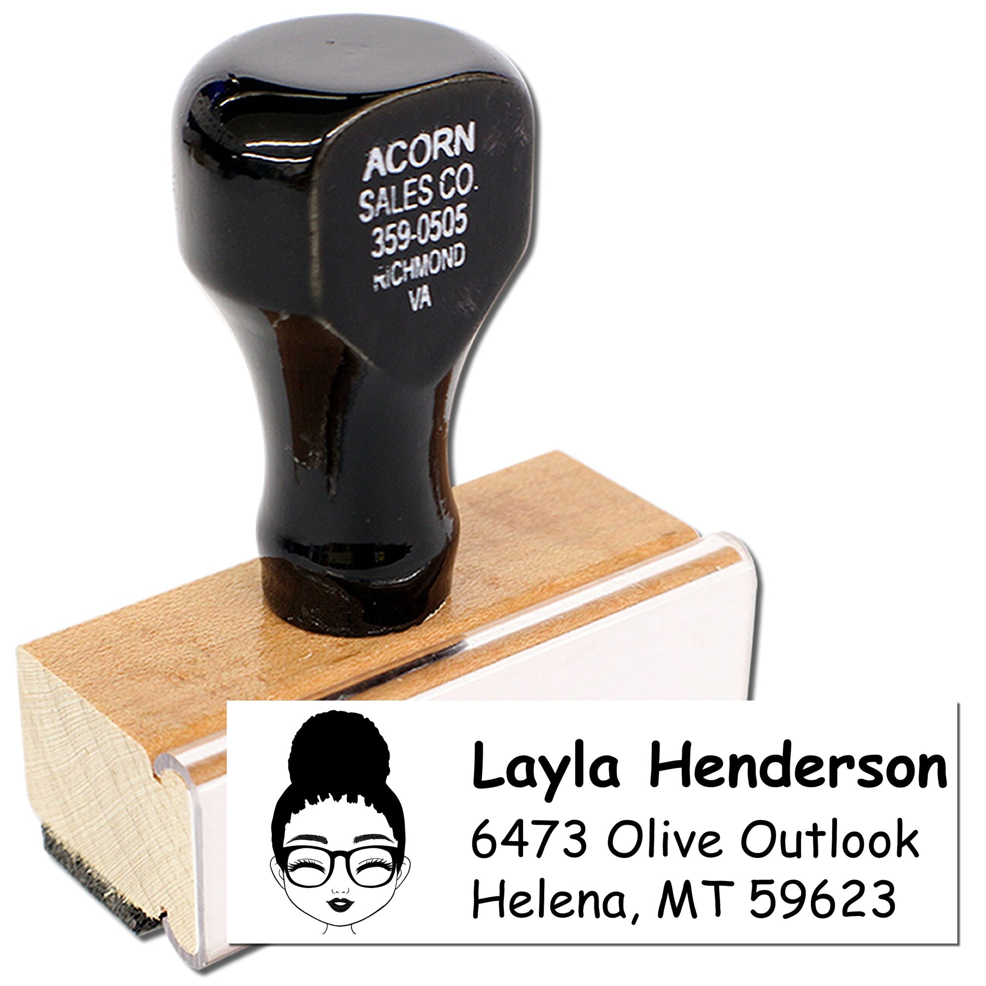 Custom rubber return address stamp with name and address, perfect for personal mail, envelopes, and business correspondence.