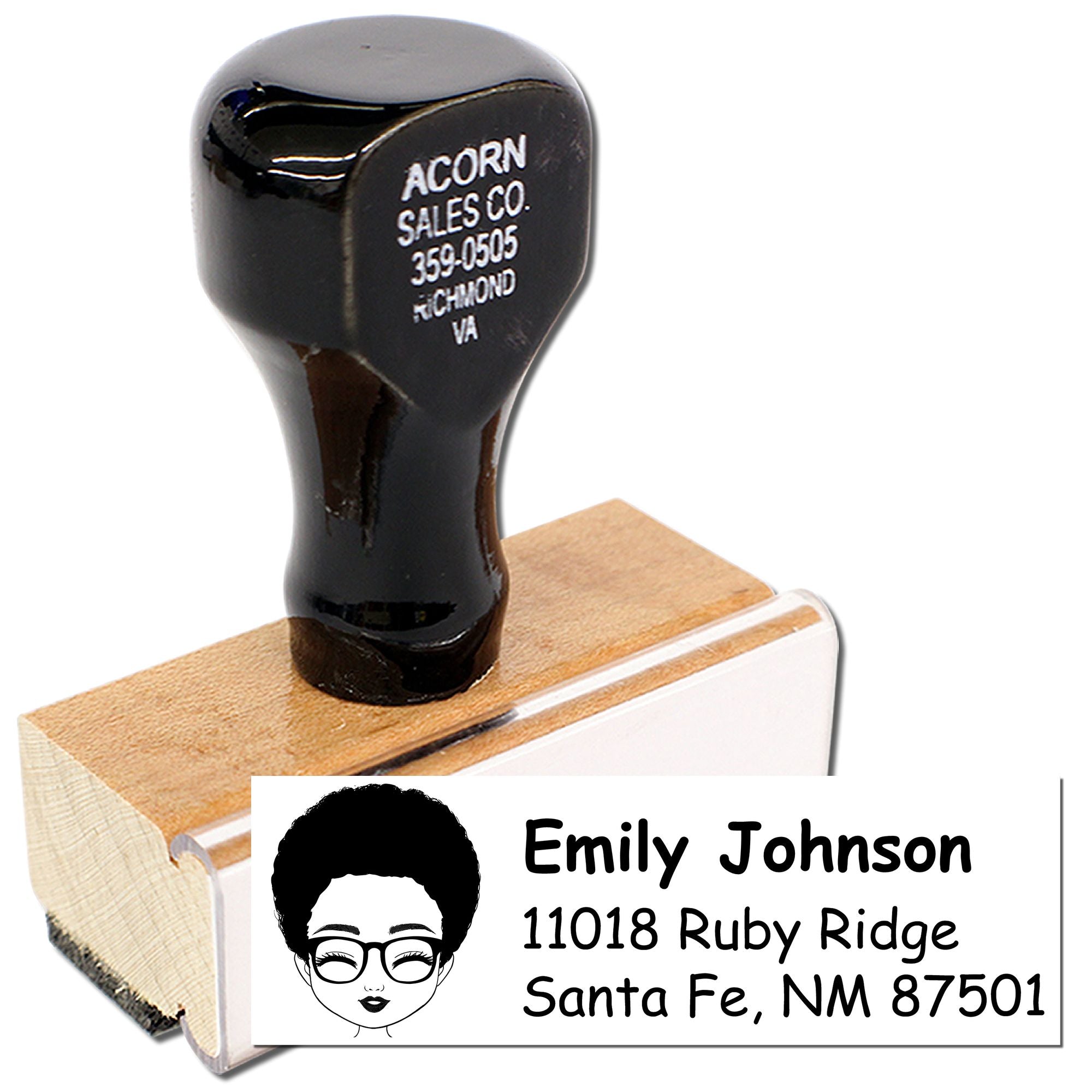 Personalized return address rubber stamp for envelopes, showing name, street address, city, state, and ZIP.