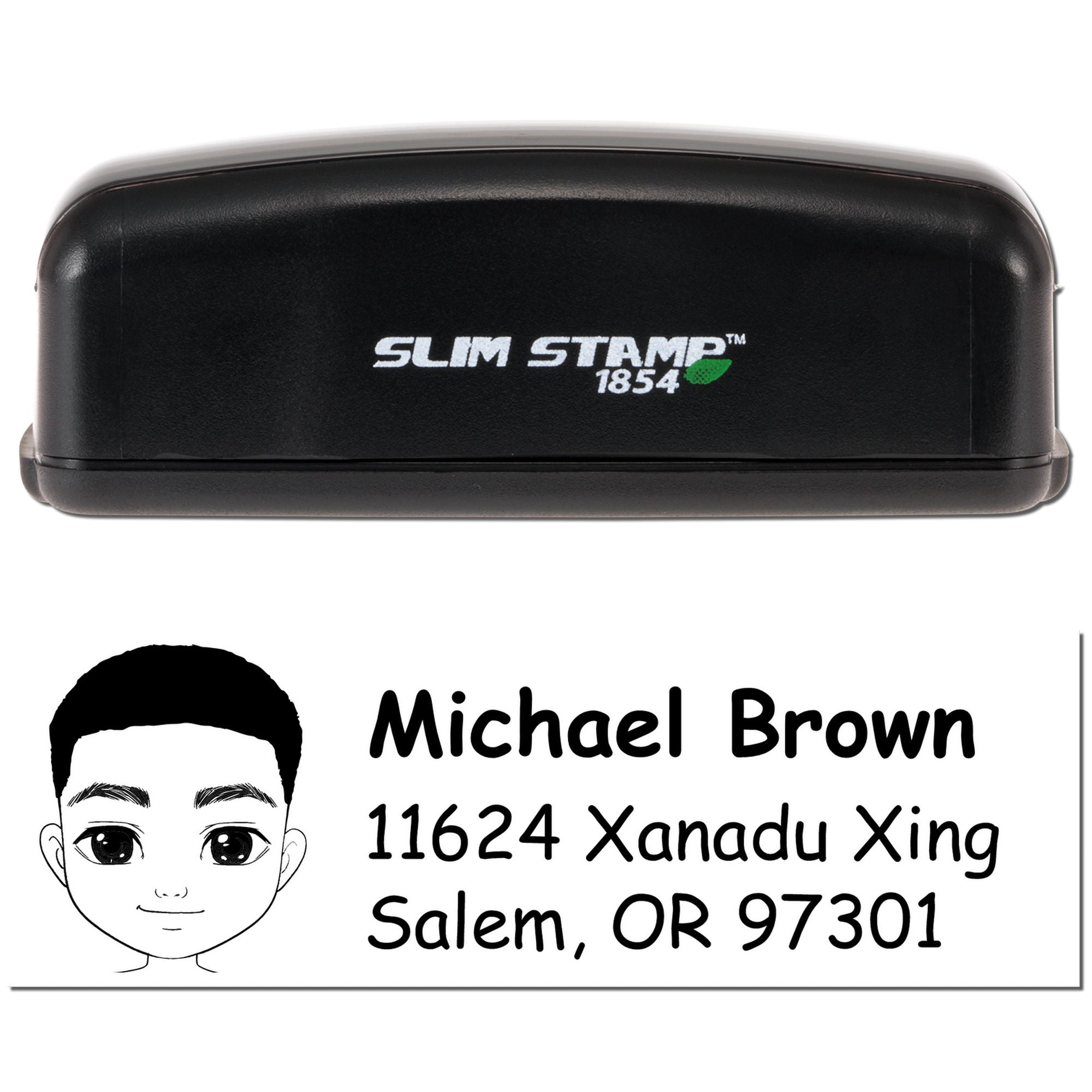 Slim Stamp 1854 self-inking rubber stamp with custom return address for Michael Brown, Salem, OR 97301