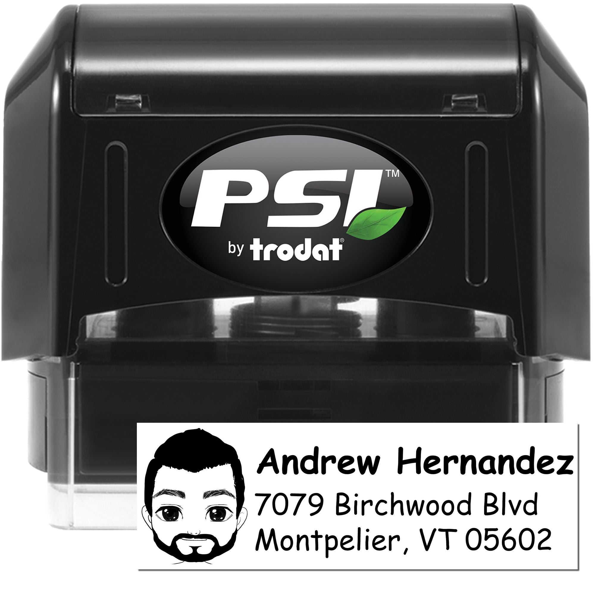 PSI by Trodat self-inking custom return address rubber stamp for professional mailing and envelope labeling.