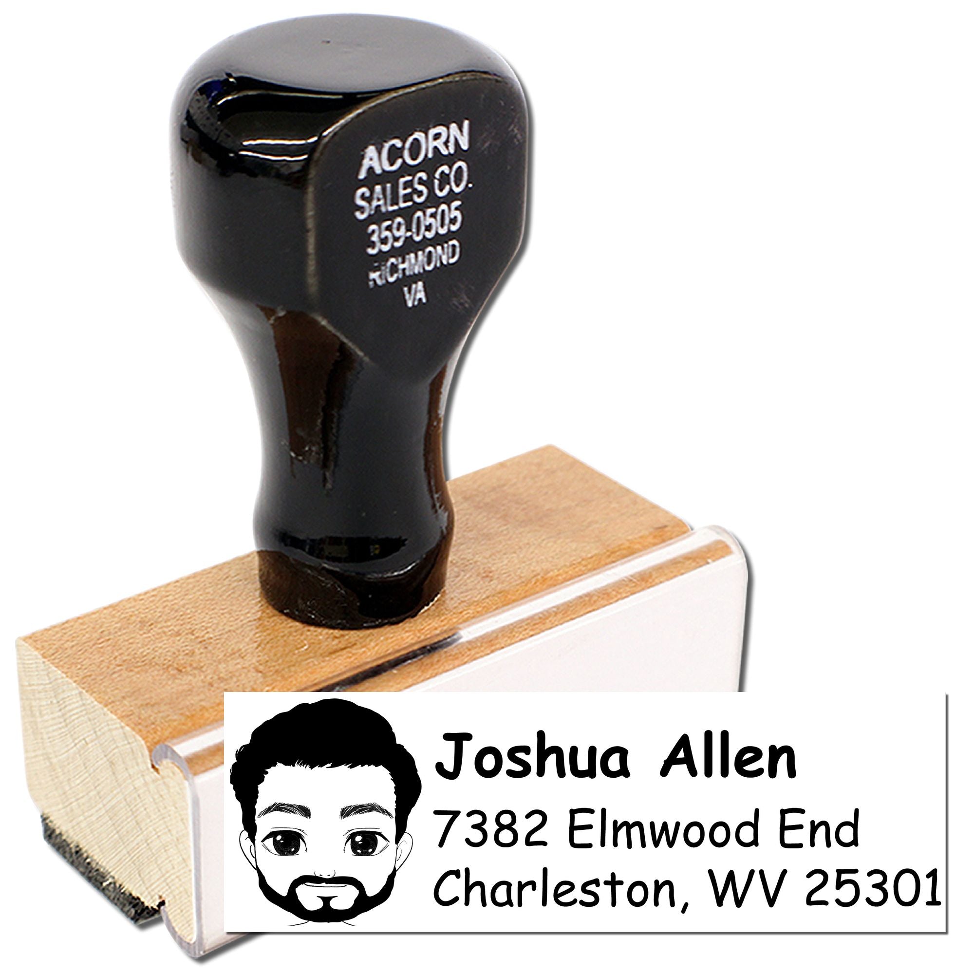 Custom rubber stamp with personalized name and return address for mail, packaging, and business use.