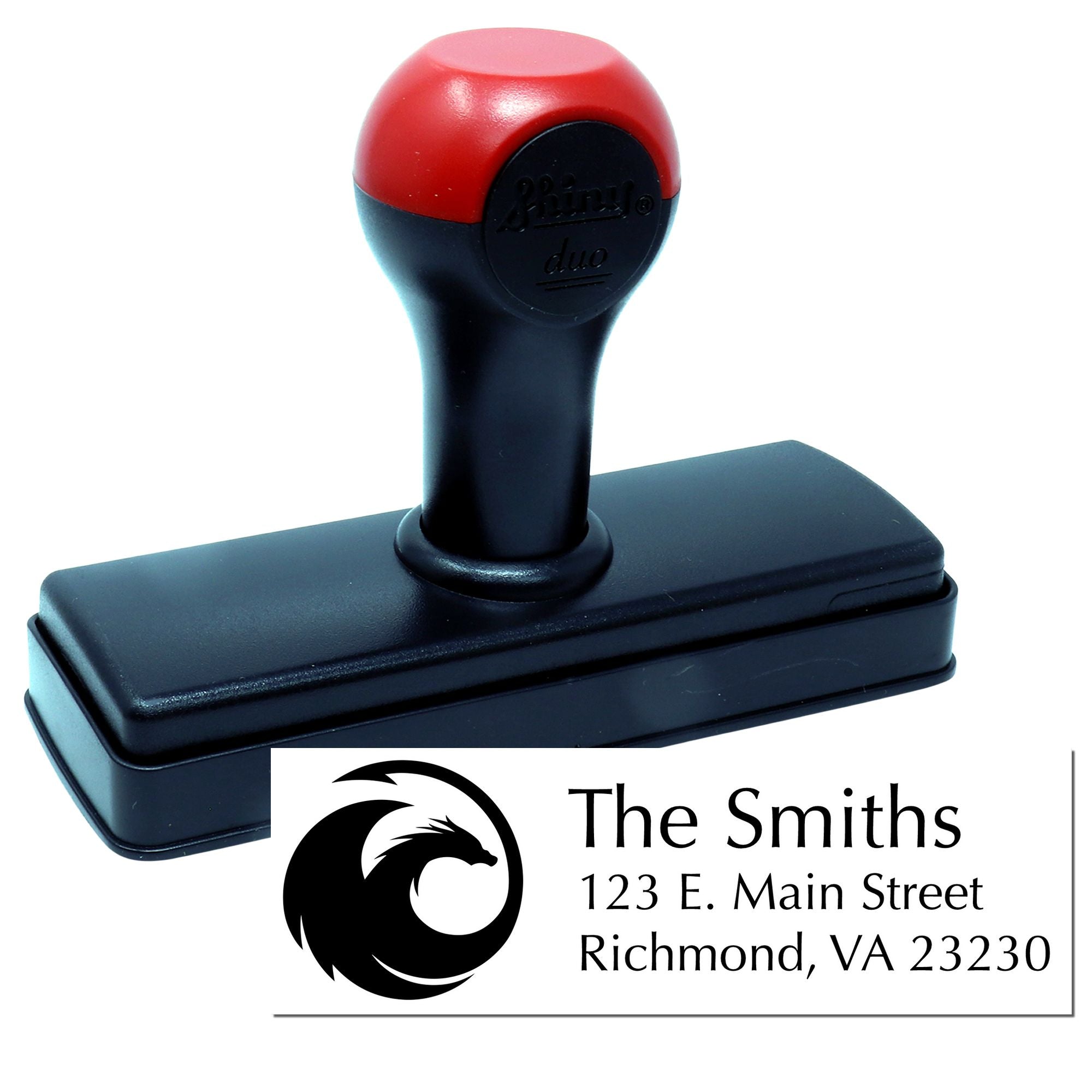Custom self-inking return address rubber stamp with family name and address for The Smiths, Richmond VA.