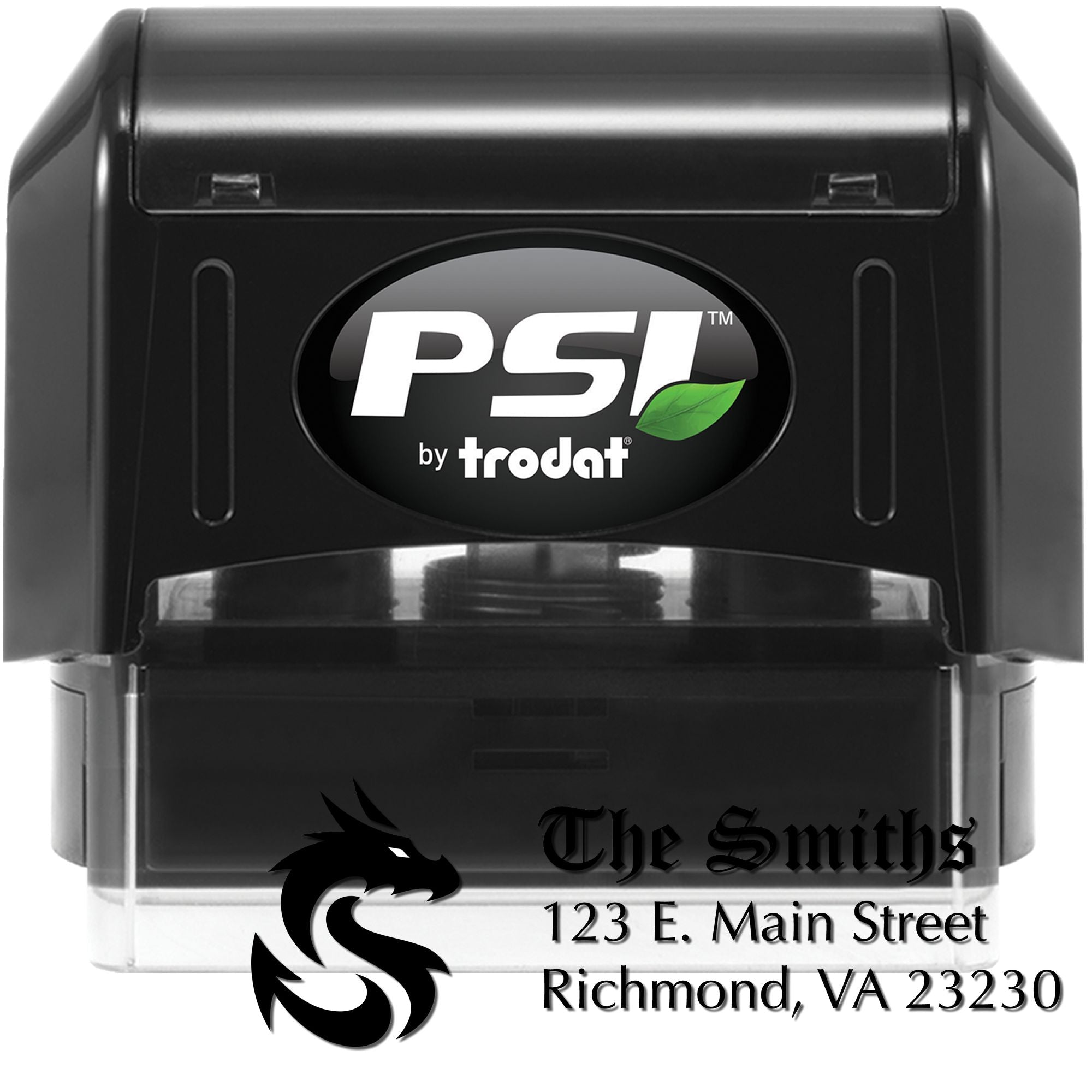 Custom self-inking rubber stamp by PSI Trodat featuring The Smiths logo and Richmond, VA address.