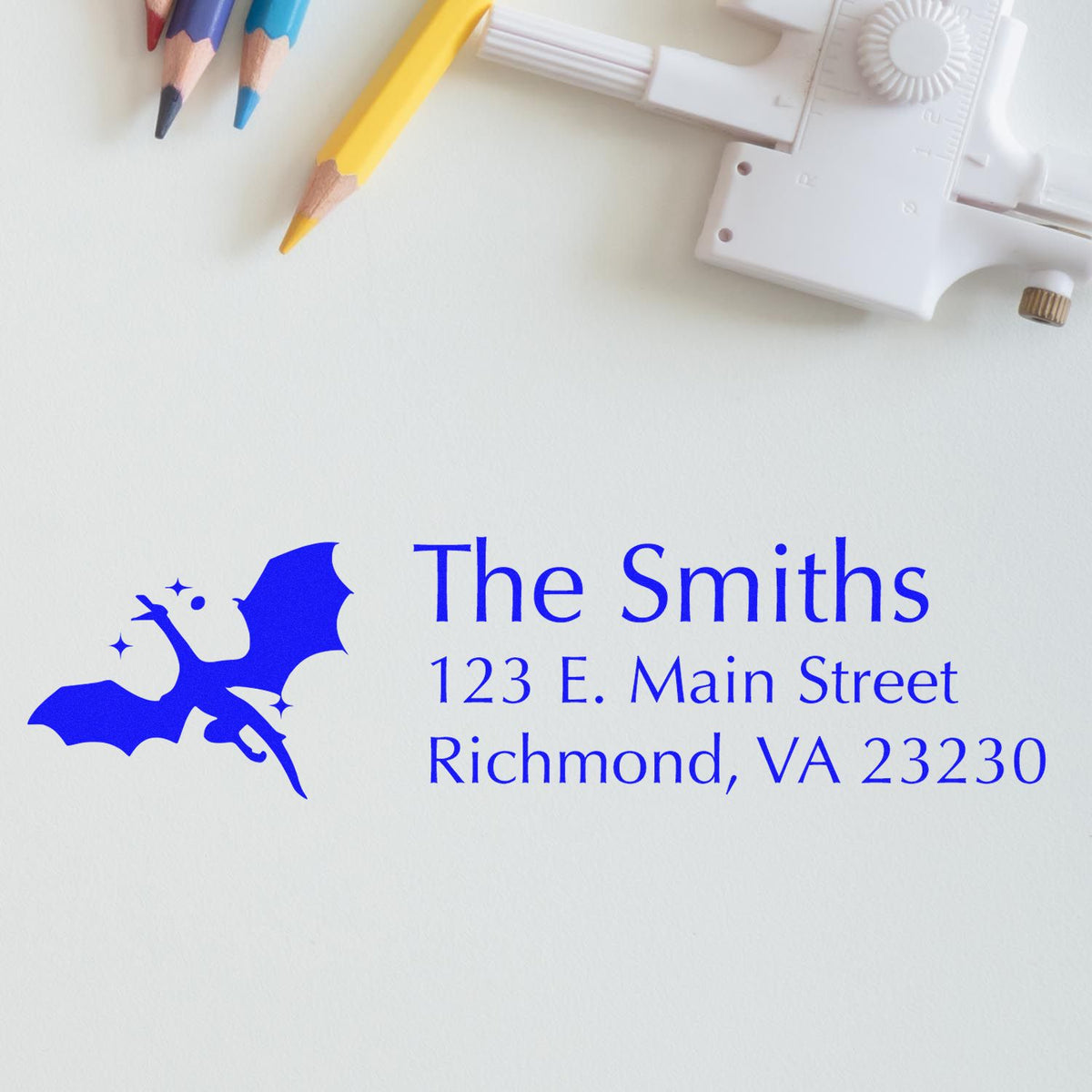 Personalized return address rubber stamp for The Smiths with bat design, Richmond, VA 23230