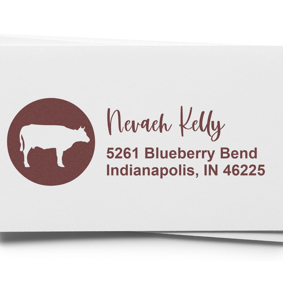 Custom cattle logo address rubber stamp for Nevaeh Kelly, Indianapolis, IN 46225