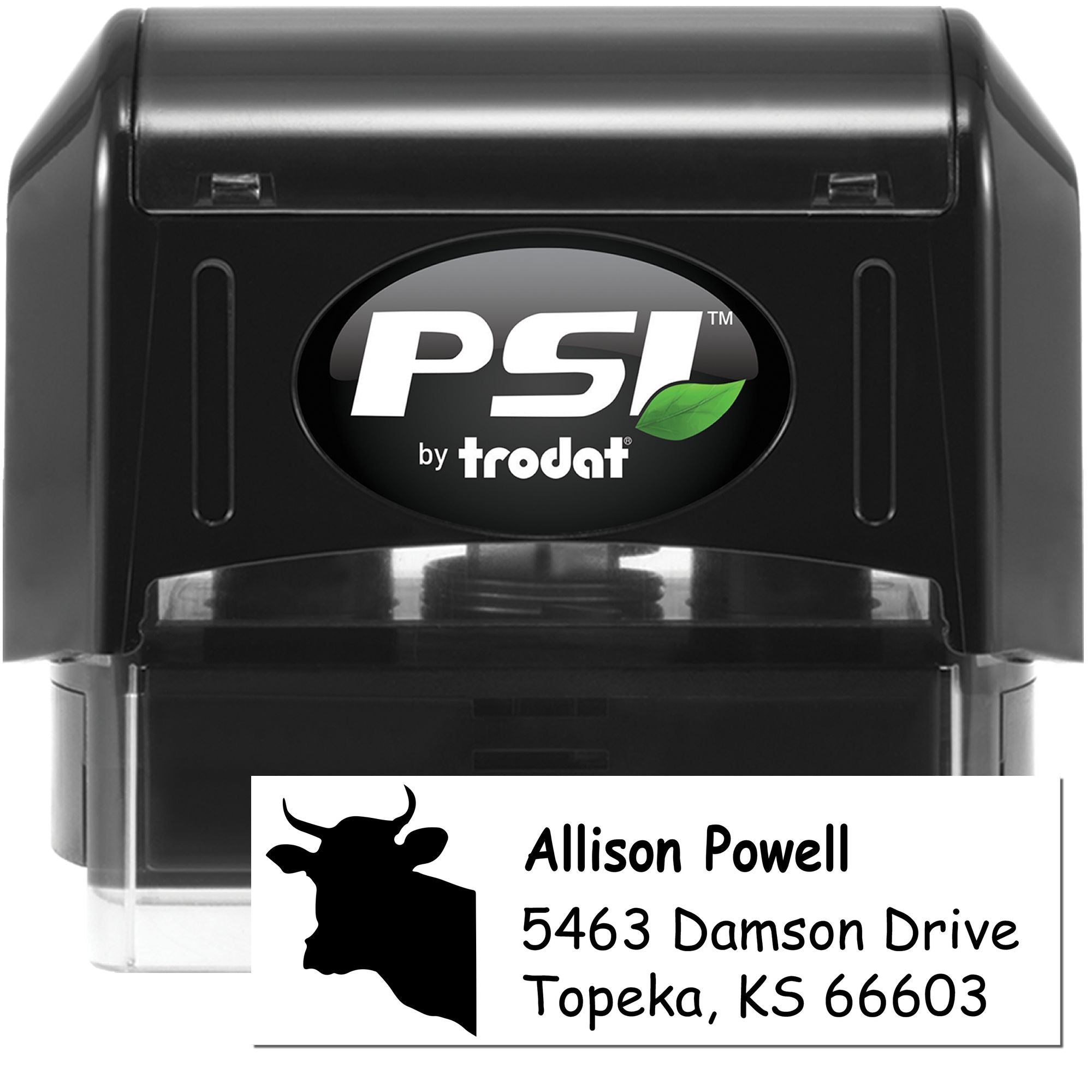PSI by Trodat self-inking address rubber stamp with custom name and return address for mailing envelopes