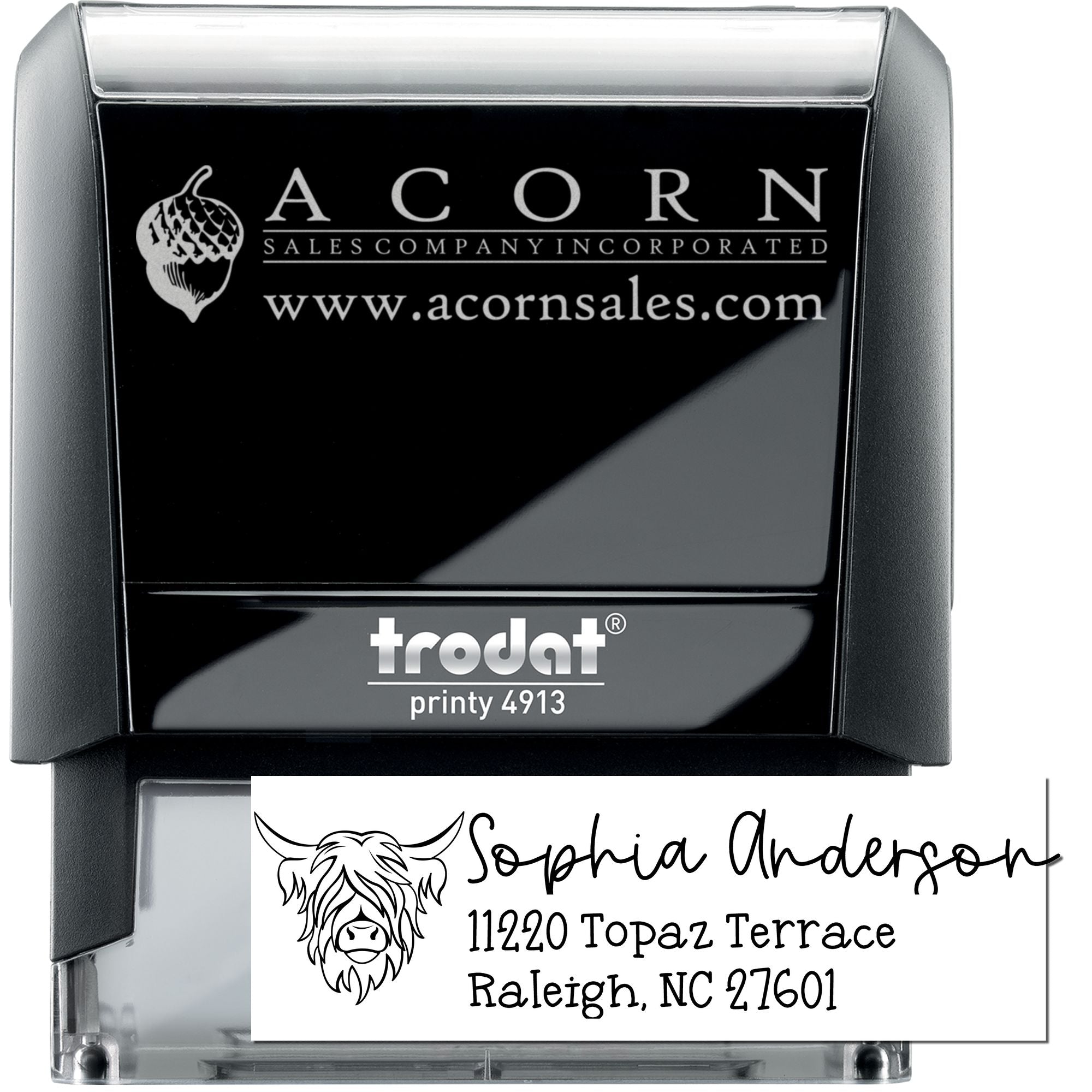 Custom self-inking Trodat Printy 4913 rubber stamp for business logo and address stamps