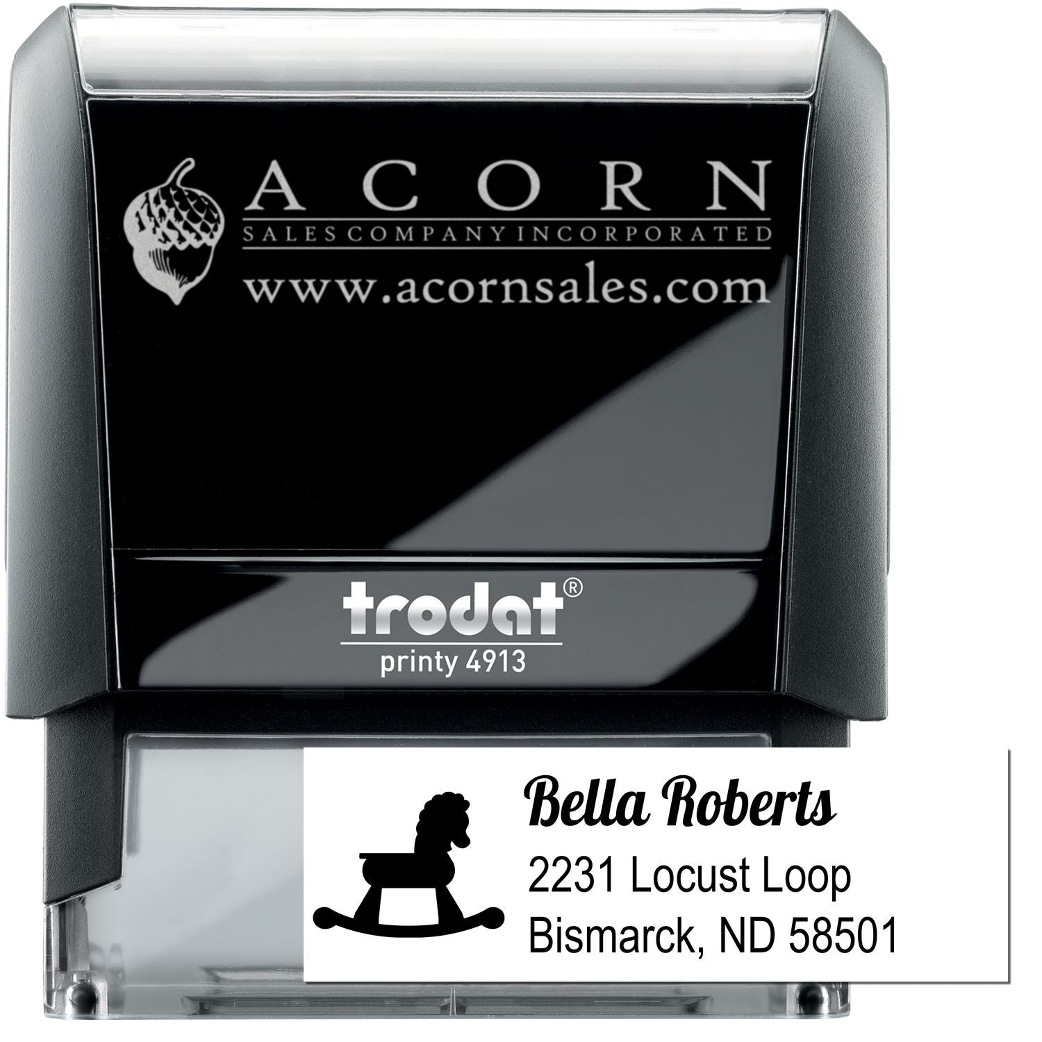 Custom self-inking rubber stamp for business addresses and logos, Trodat Printy 4913