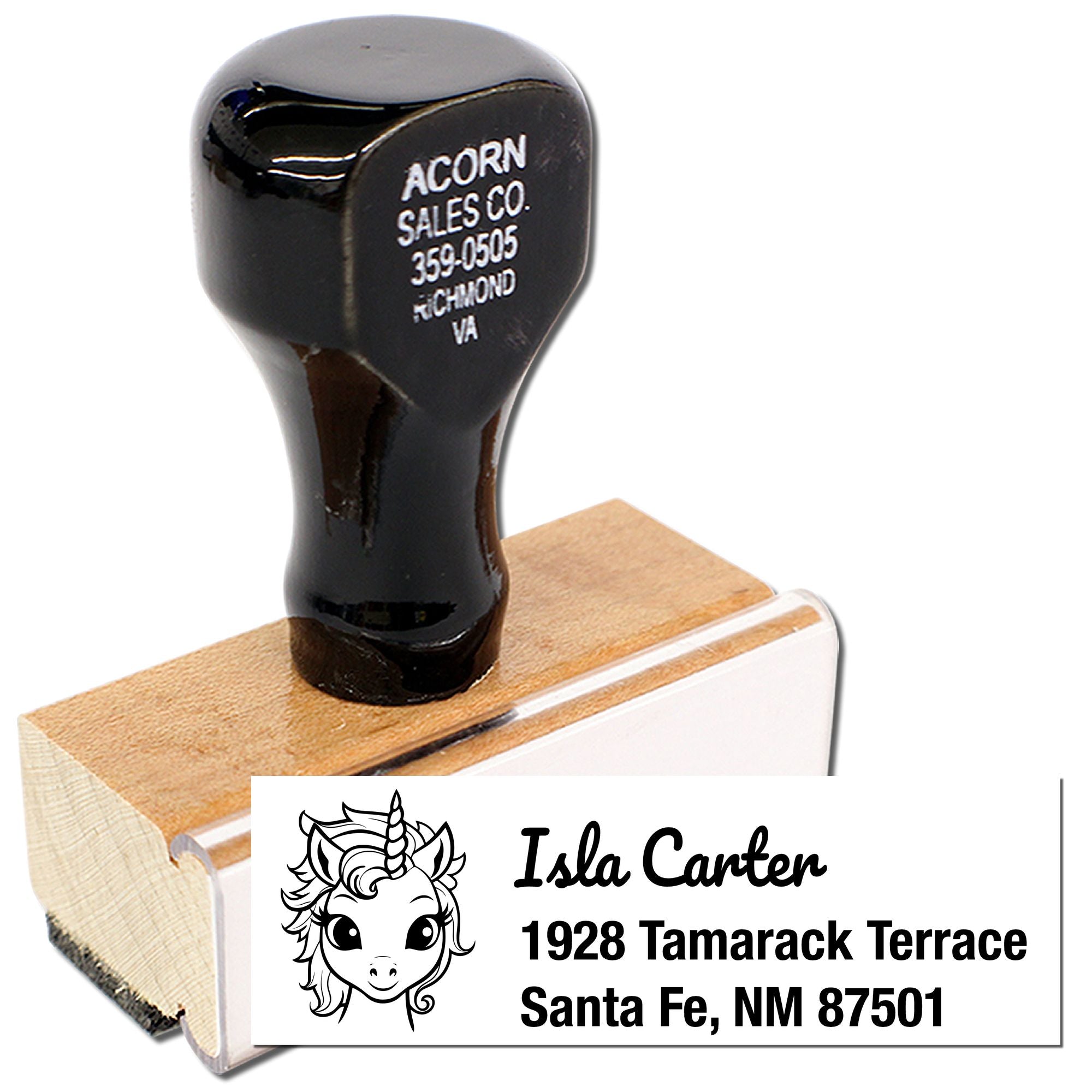 Personalized Unicorn Velvetdawn New Address Stamp with Wood Handle
