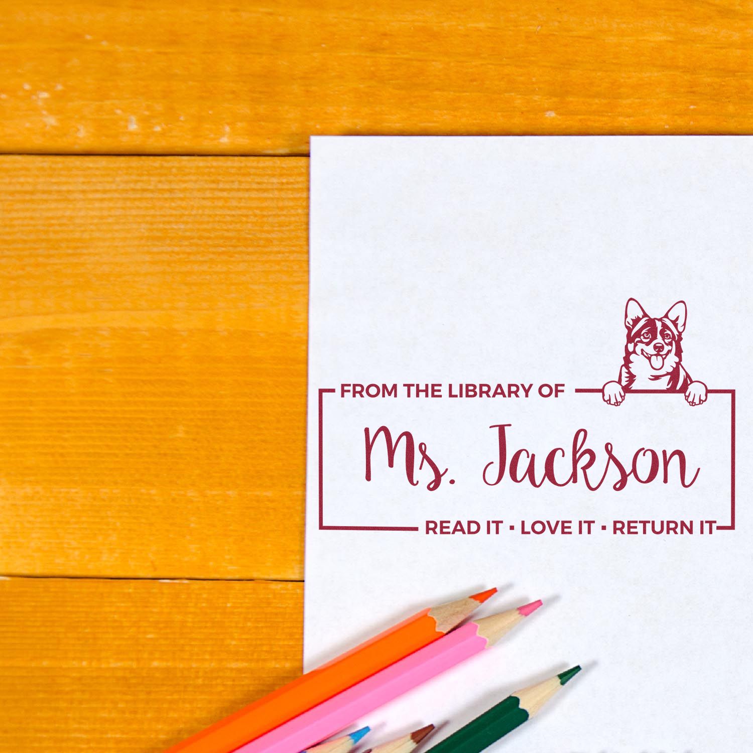 Personalized Cardigan Welsh Corgis Self-Inking Corgi Book Return Stamp