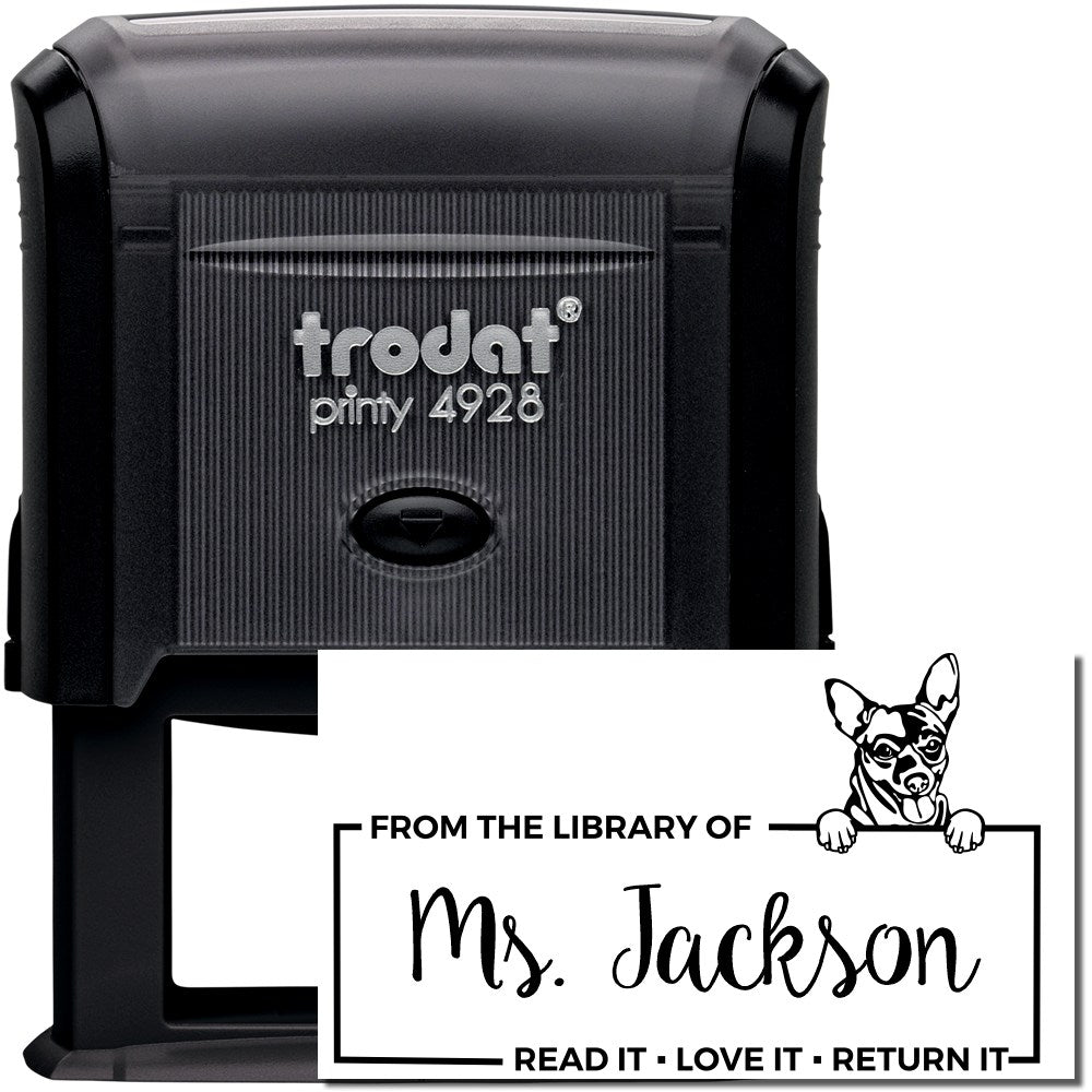 Trodat Printy 4928 self-inking rubber stamp with custom From the Library of Mrs. Jackson book stamp