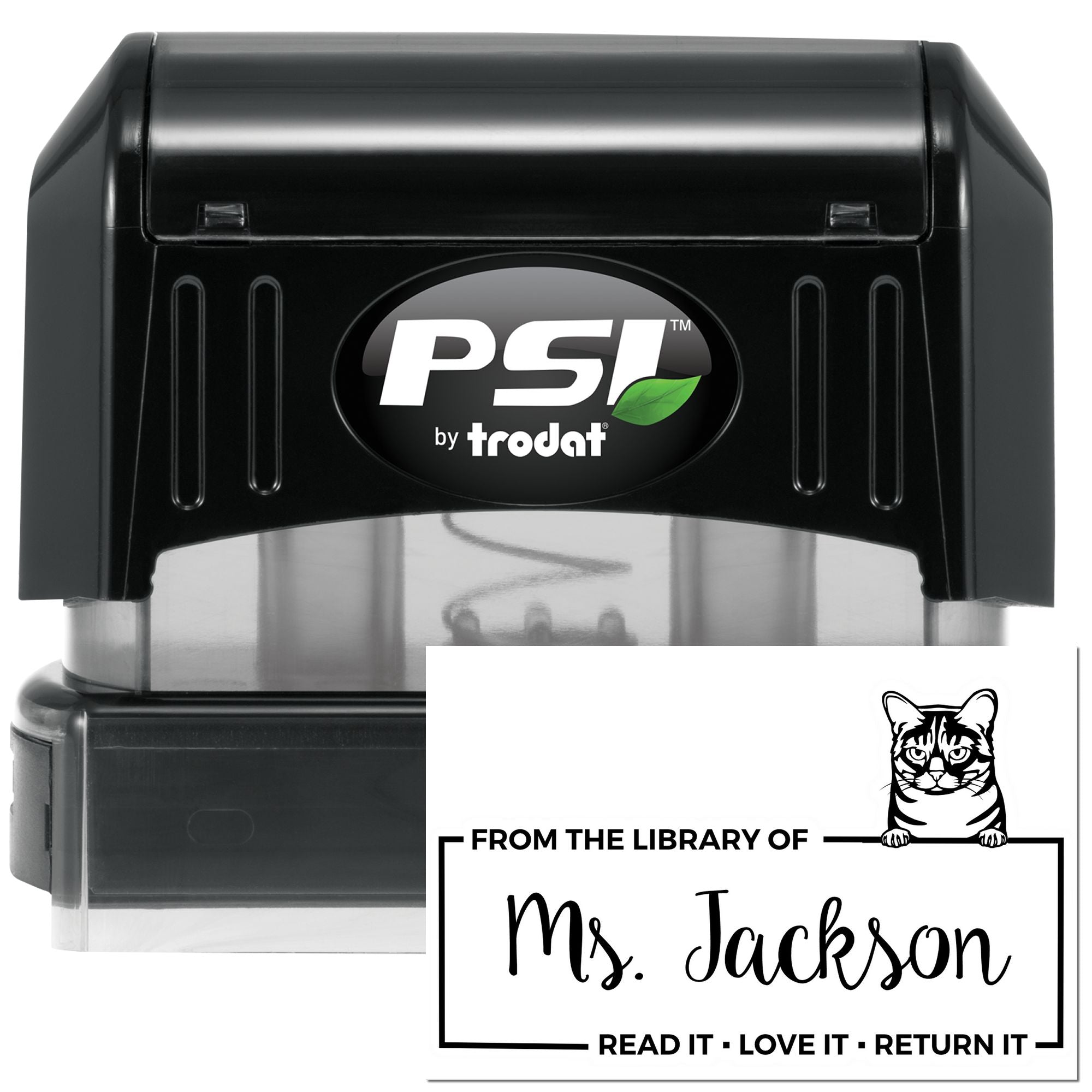 Personalized Book Lending Pre-Inked Stamp - Australian Mist Cat Design