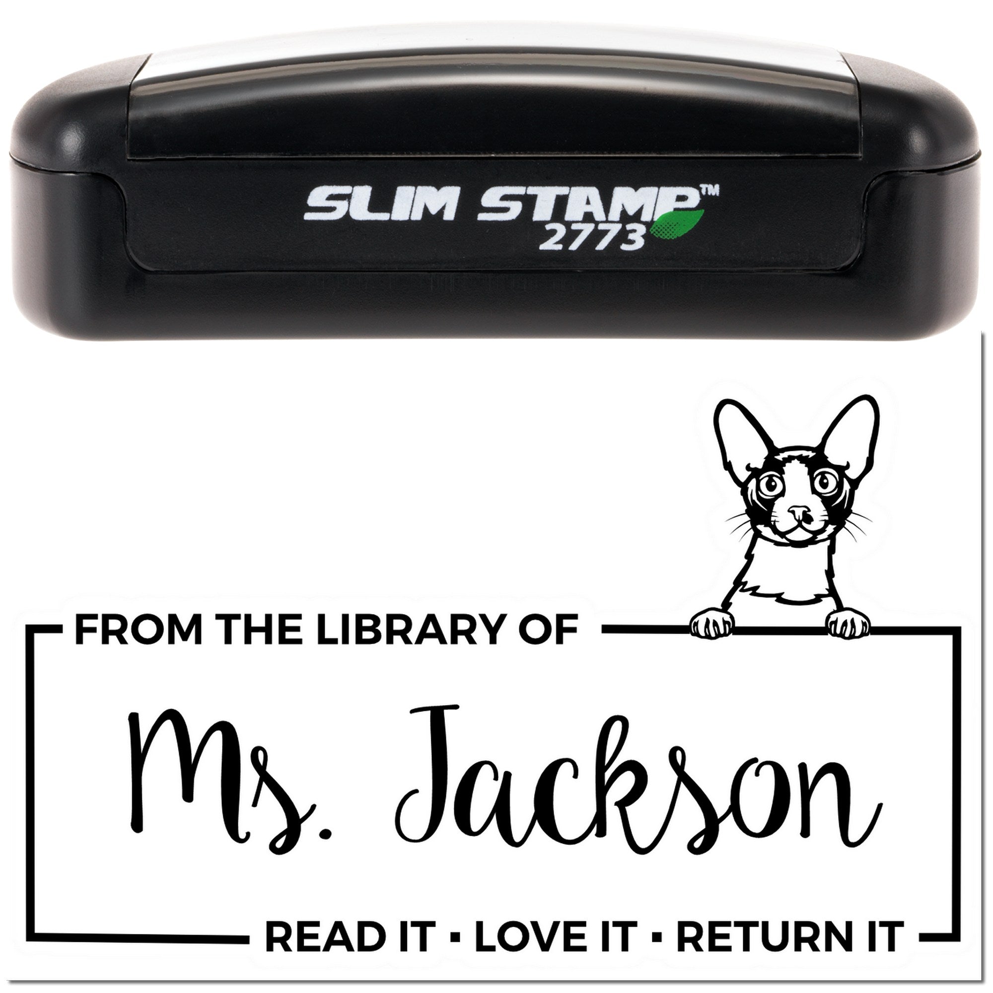 Personalized Cornish Rex Cat Classroom Book Slim Pre-Inked Stamp