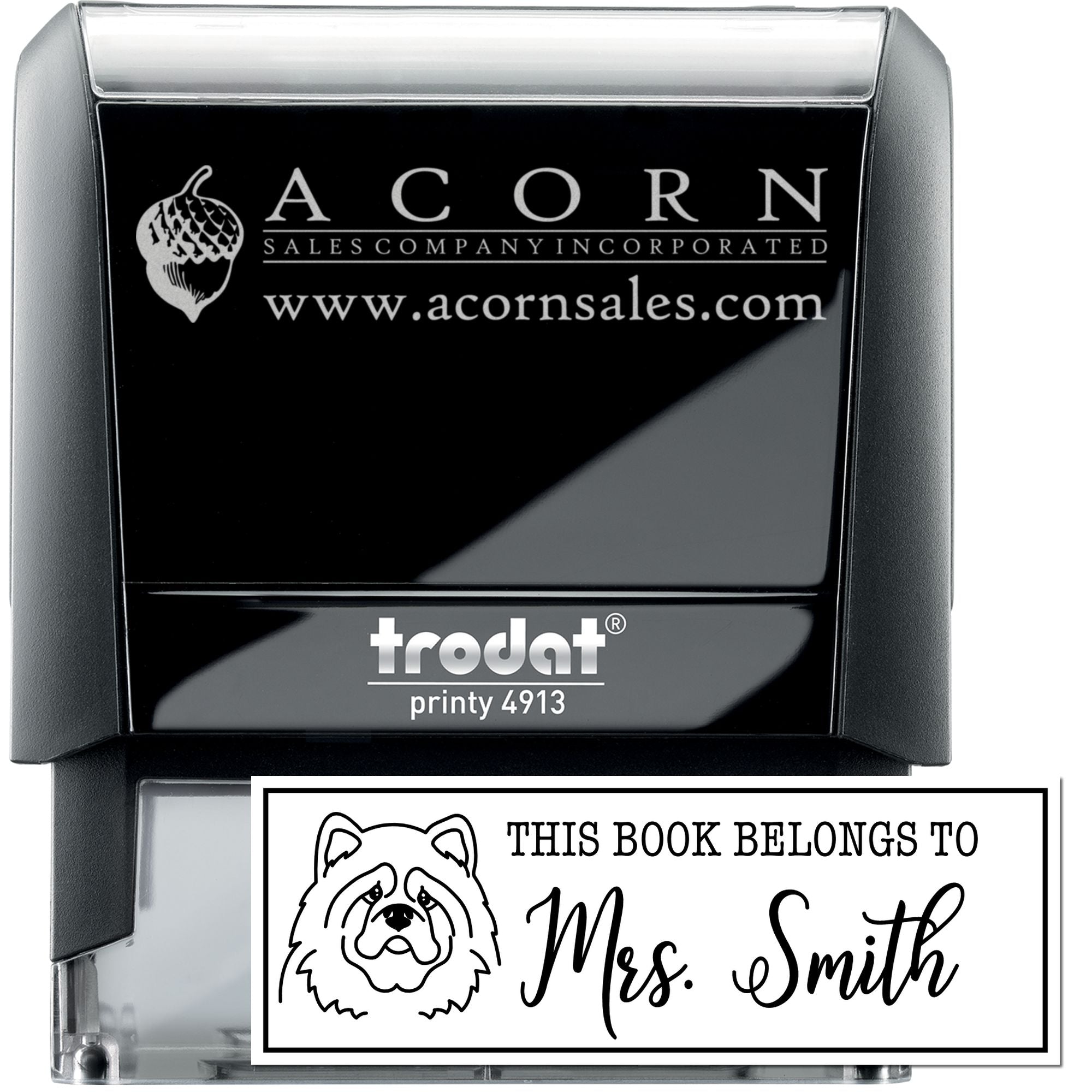 Trodat Printy 4913 self-inking custom rubber stamp with business logo and personalized name imprint