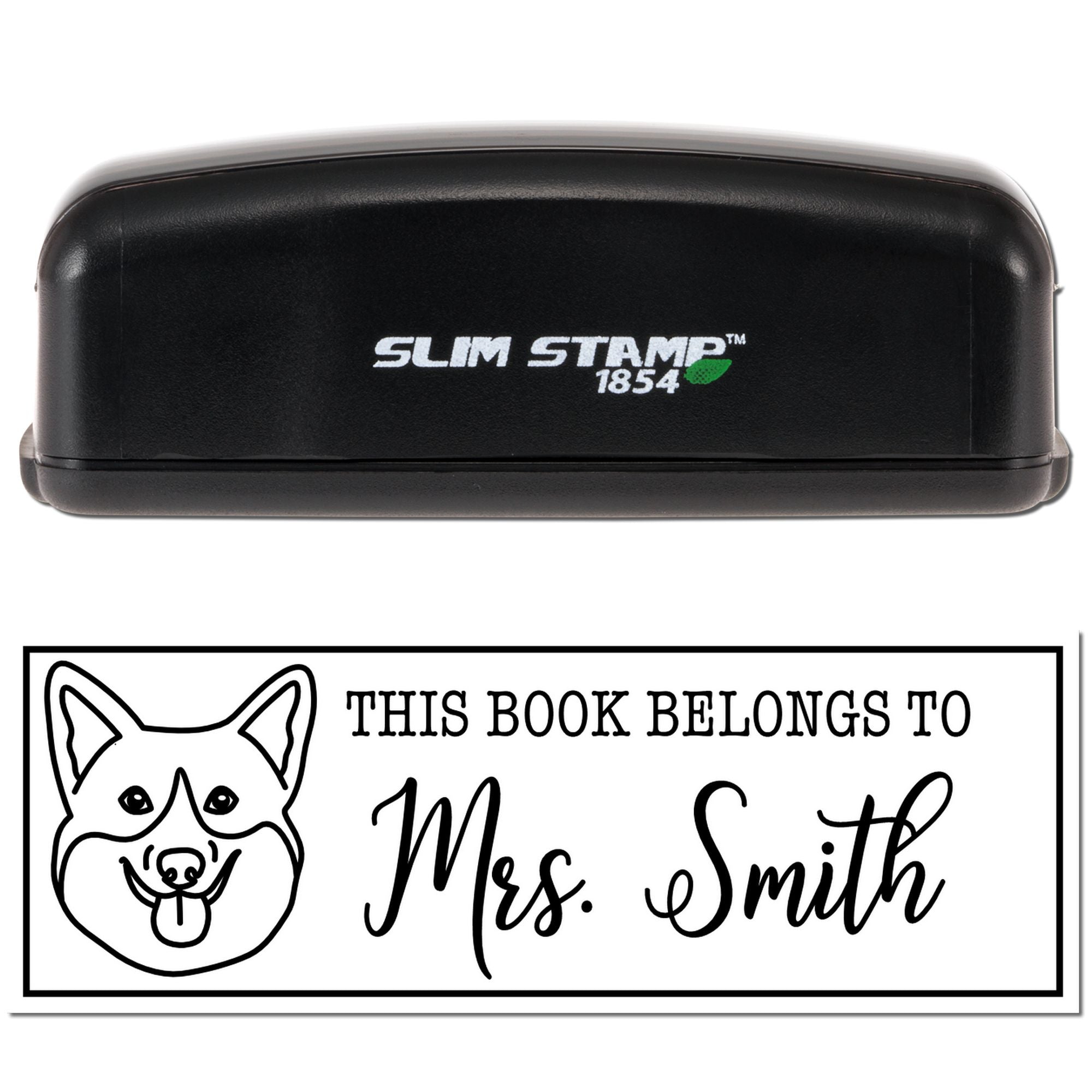Corgi Slim Pre-Inked Portable Custom Library Bookplate Stamp