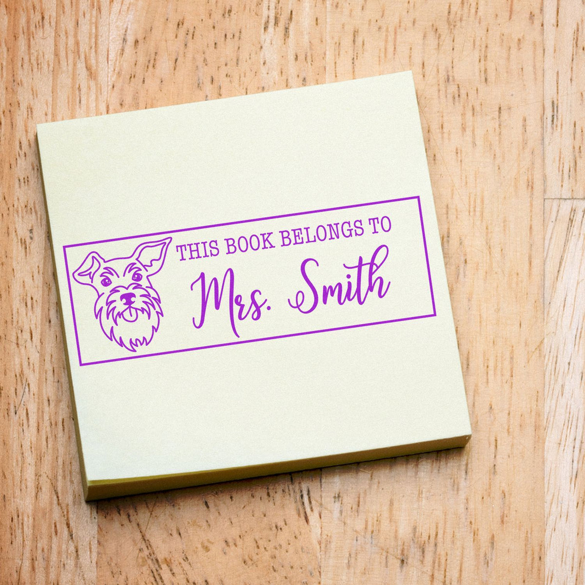 Personalized dog book rubber stamp with This Book Belongs to Mrs. Smith custom ex libris design for library books