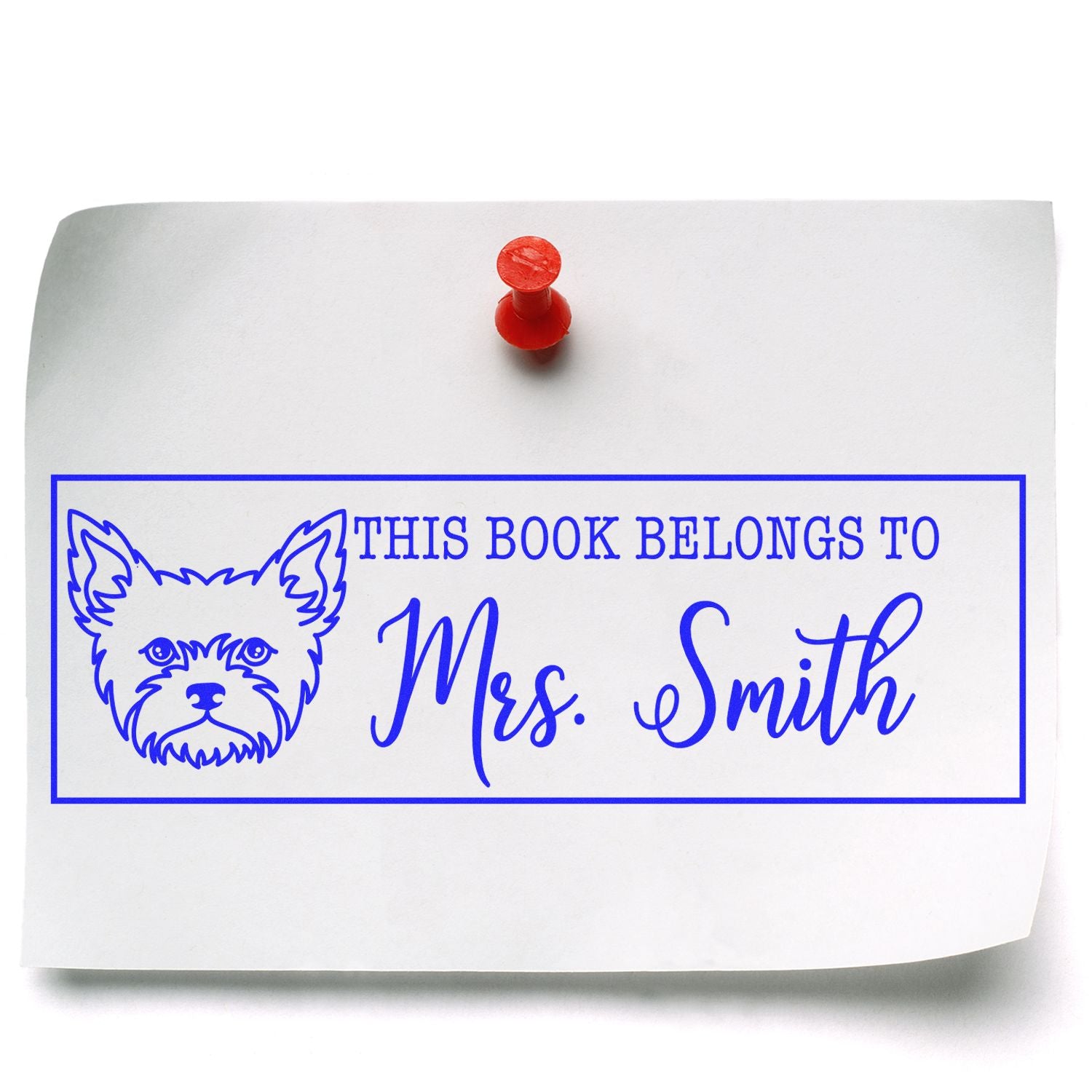 Personalized book stamp with dog design, This Book Belongs to Mrs. Smith rubber stamp for custom library labeling